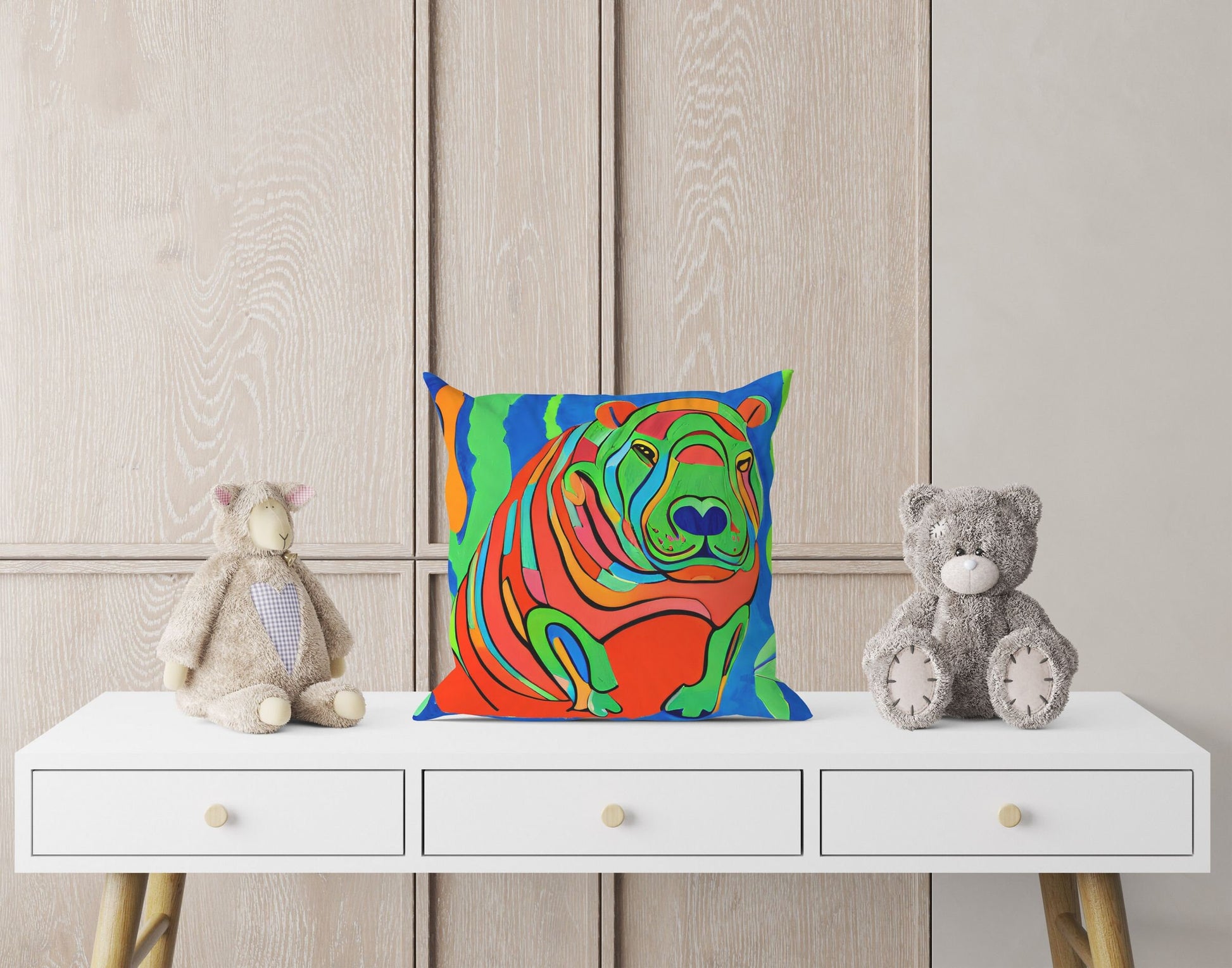 Modern Art African Wildlife Hippopotamu Throw Pillow, Abstract Pillow, Comfortable, Colorful Pillow Case, Modern Pillow, Large Pillow Cases