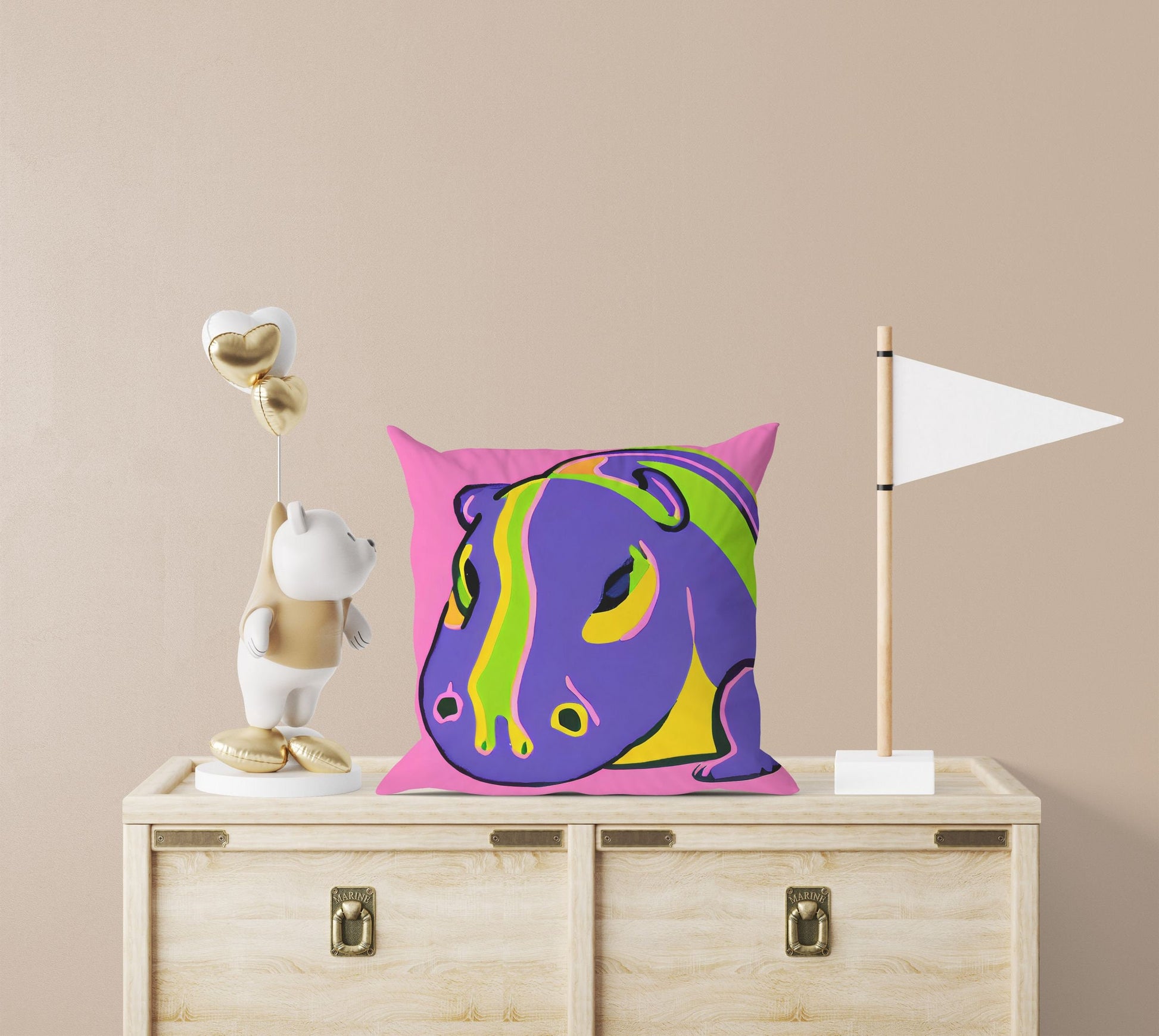 Modern Art African Wildlife Hippopotamu Throw Pillow Cover, Abstract Pillow Case, Designer Pillow, Colorful Pillow Case, Contemporary Pillow