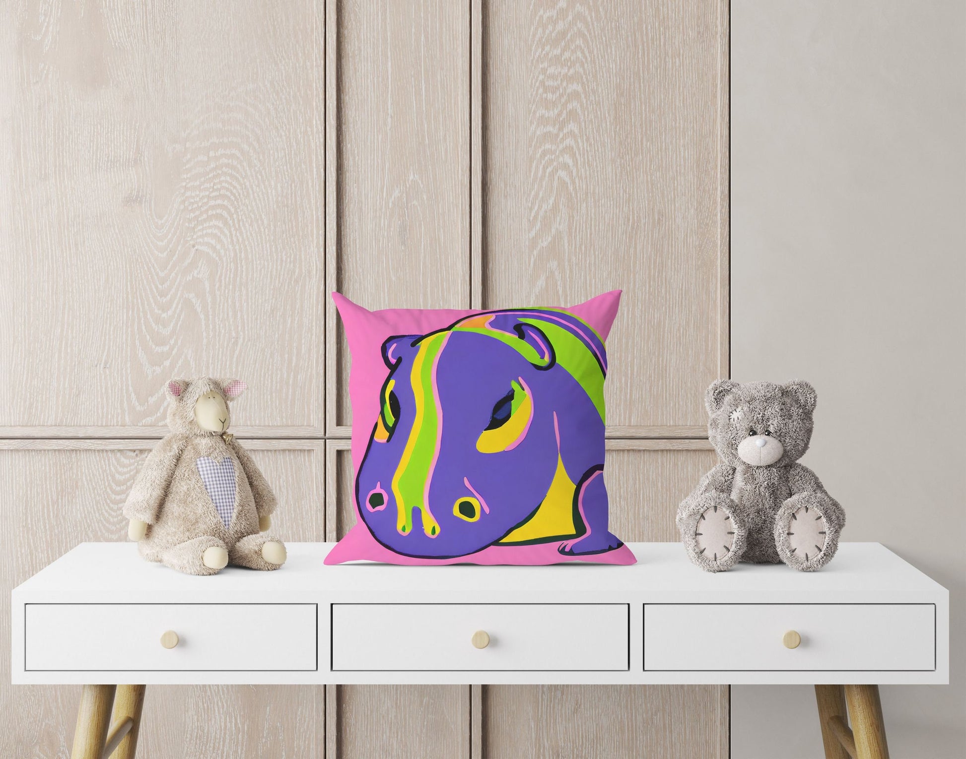 Modern Art African Wildlife Hippopotamu Throw Pillow Cover, Abstract Pillow Case, Designer Pillow, Colorful Pillow Case, Contemporary Pillow