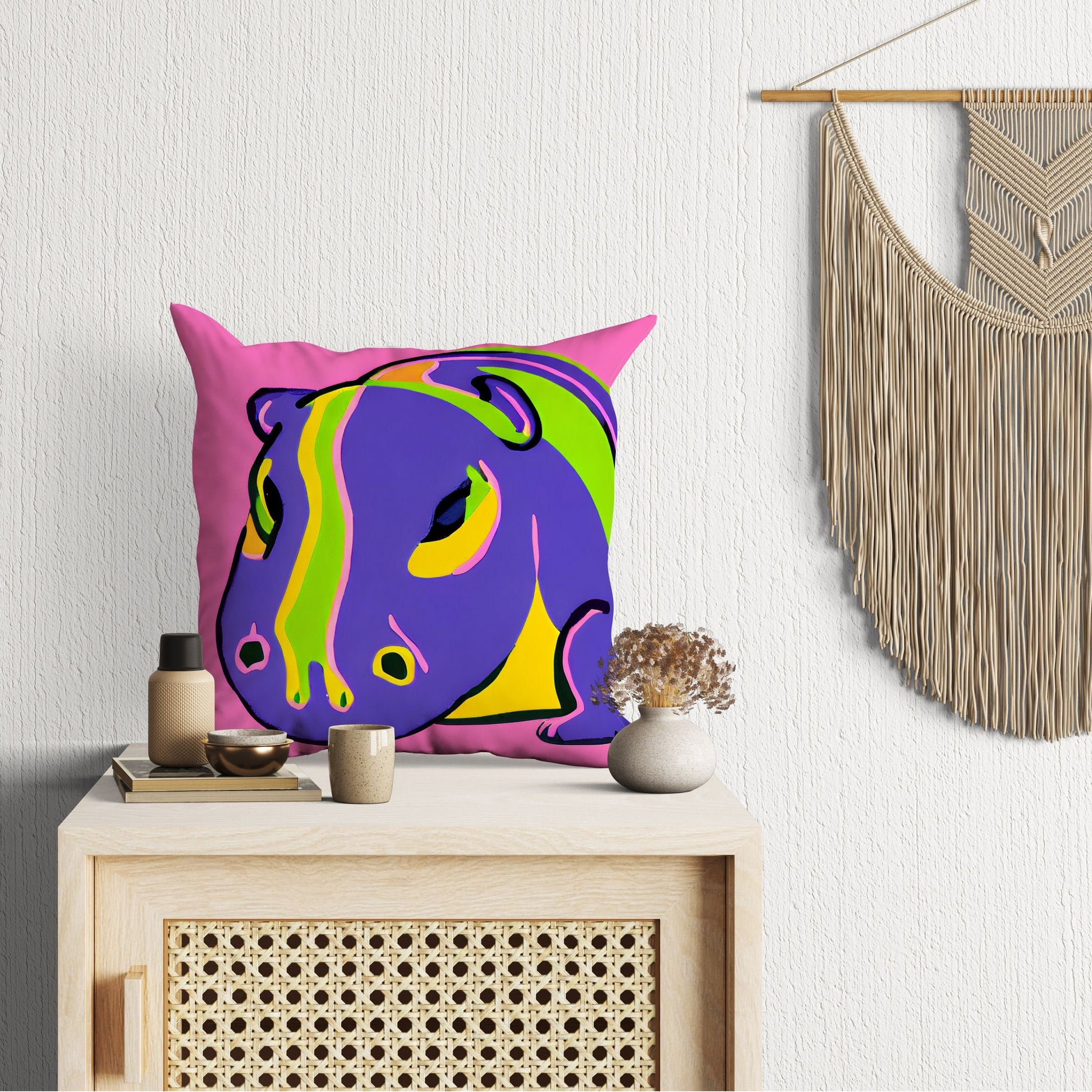 Modern Art African Wildlife Hippopotamu Throw Pillow Cover, Abstract Pillow Case, Designer Pillow, Colorful Pillow Case, Contemporary Pillow