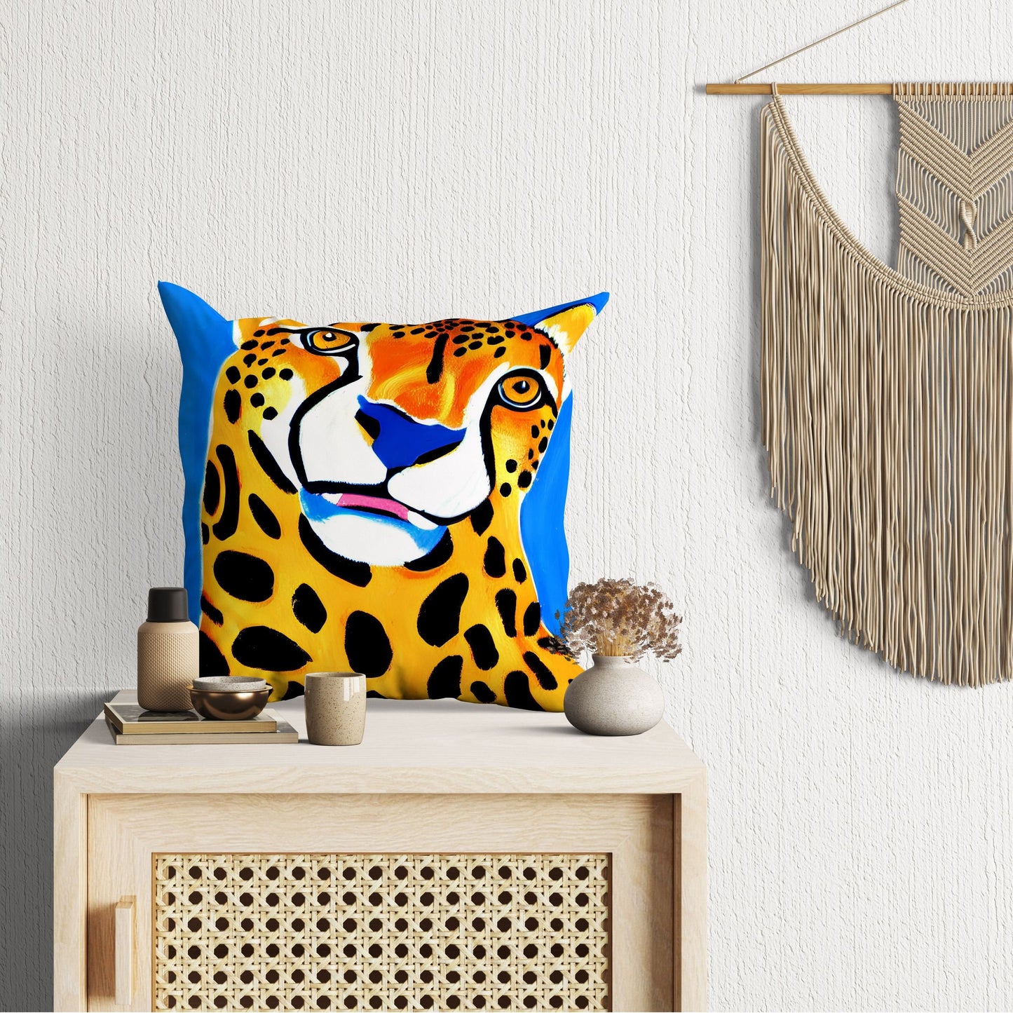 Modern Art African Wildlife Cheetah Tapestry Pillows, Bee Pillow Cover, Art Pillow, Colorful Pillow Case, Modern Pillow, Square Pillow