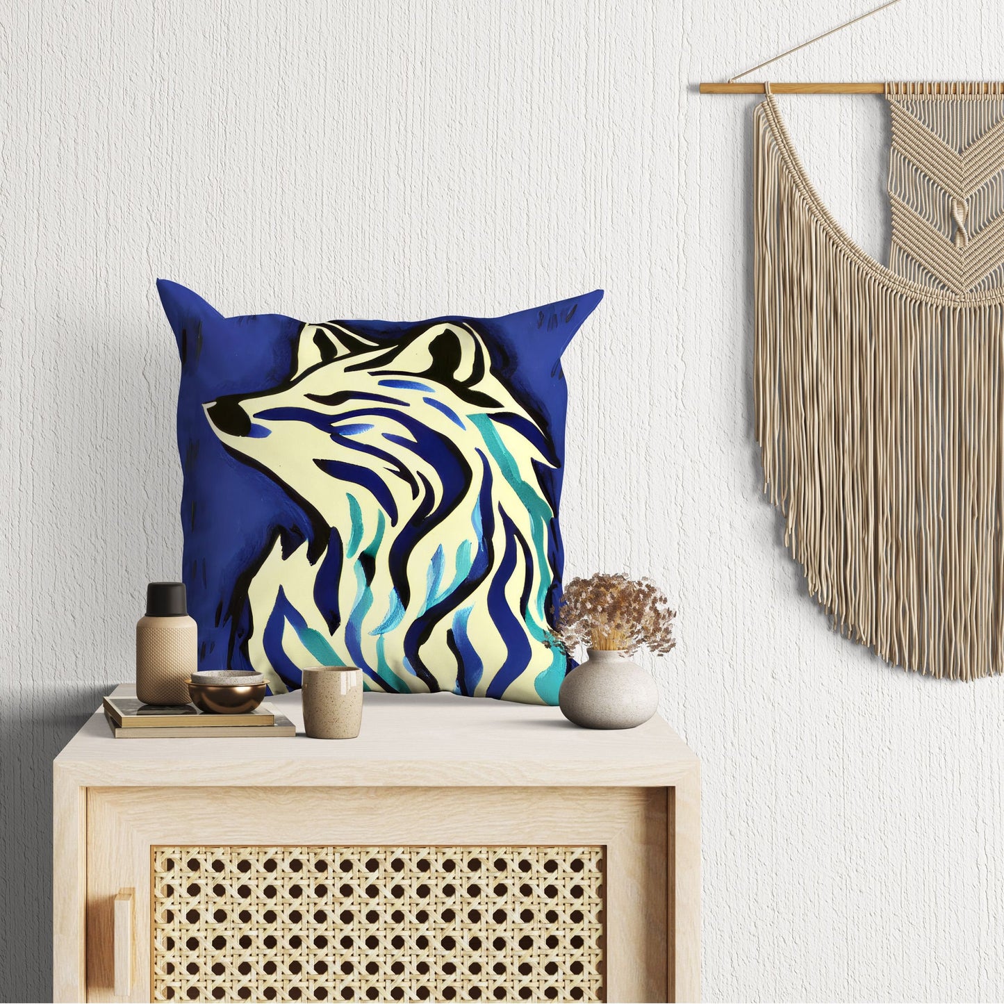 Watercolor Art Wildlife Wolf Toss Pillow, Abstract Art Pillow, Artist Pillow, Colorful Pillow Case, Beautiful Pillow, 20X20 Pillow Cover