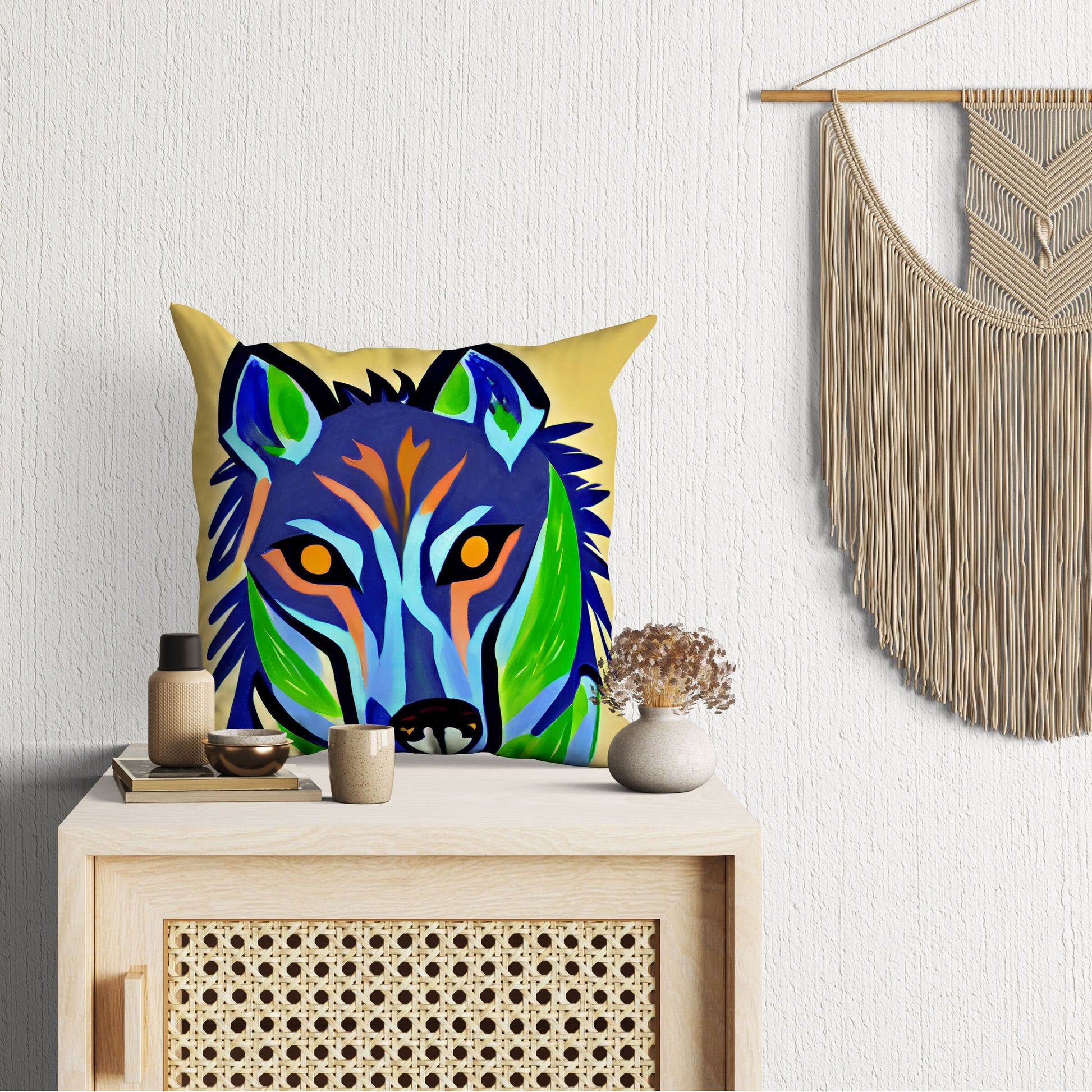 Watercolor Art Wildlife Wolf Pillow Case, Abstract Pillow Case, Designer Pillow, Colorful Pillow Case, Contemporary Pillow, 24X24 Pillow