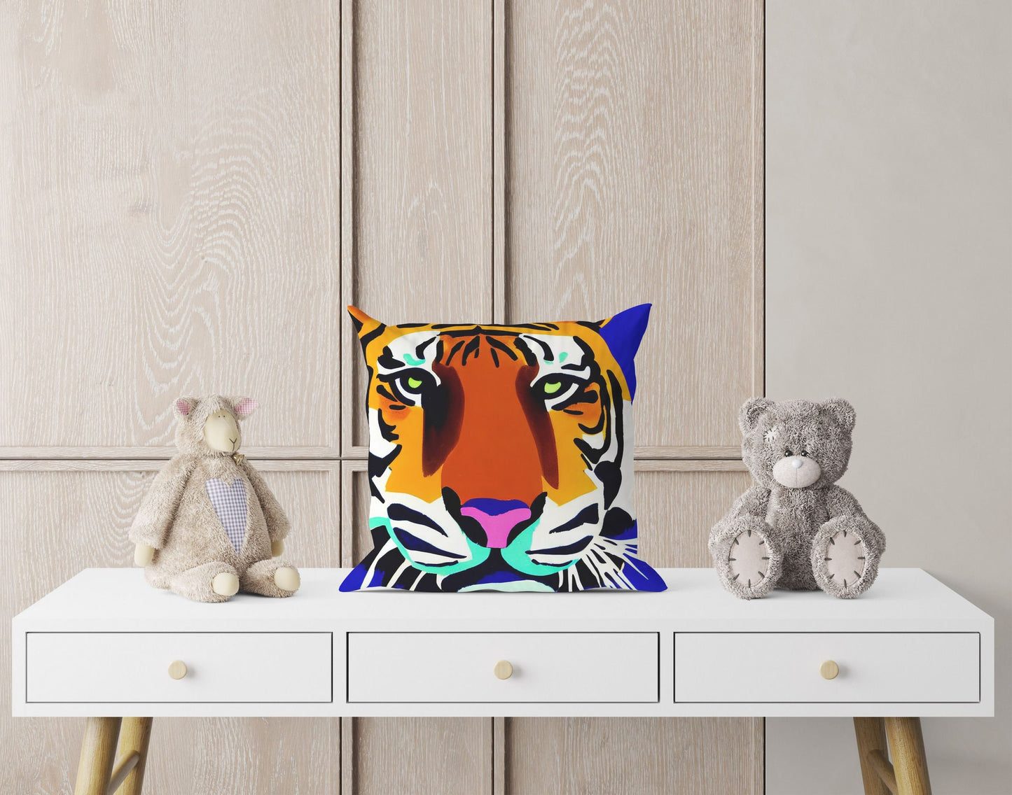 Original Art Wildlife Tiger Throw Pillow, Abstract Pillow, Art Pillow, Colorful Pillow Case, Contemporary Pillow, 24X24 Pillow Case