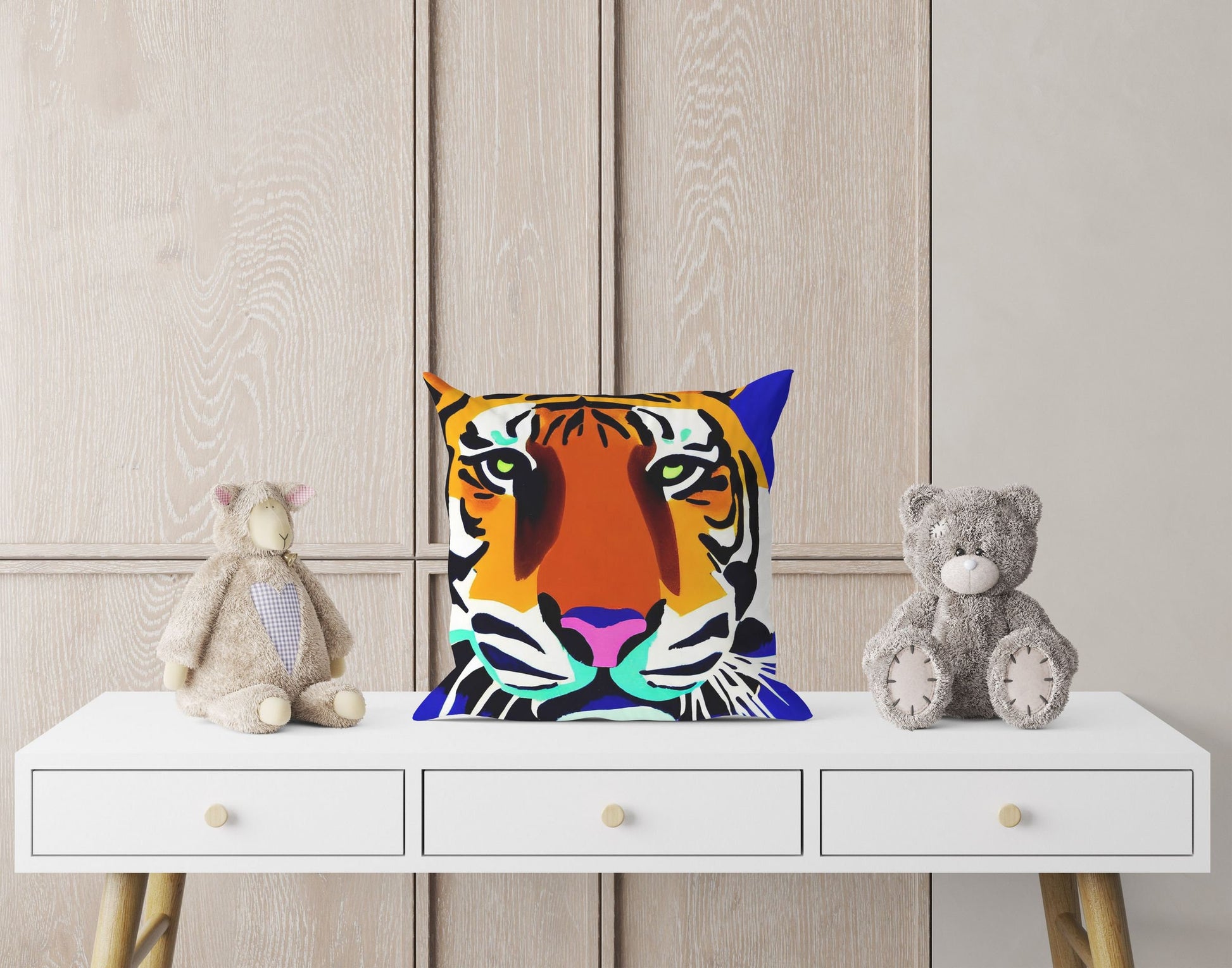 Original Art Wildlife Tiger Throw Pillow, Abstract Pillow, Art Pillow, Colorful Pillow Case, Contemporary Pillow, 24X24 Pillow Case