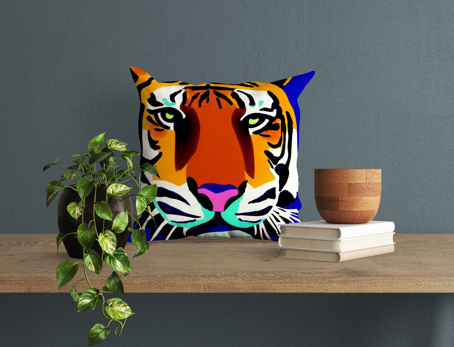 Original Art Wildlife Tiger Throw Pillow, Abstract Pillow, Art Pillow, Colorful Pillow Case, Contemporary Pillow, 24X24 Pillow Case