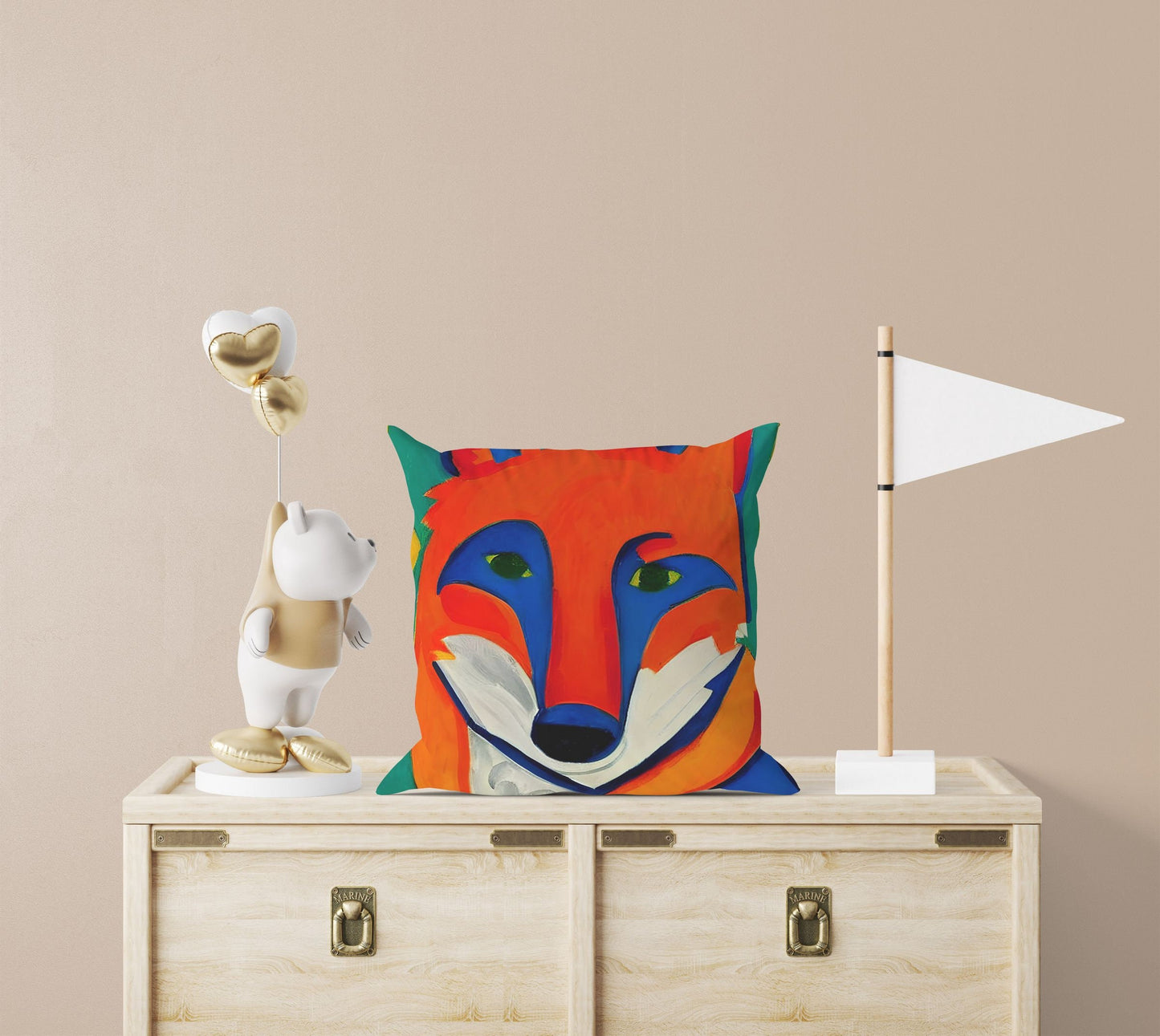 Original Art Wildlife Fire Fox Toss Pillow, Abstract Art Pillow, Artist Pillow, Colorful Pillow Case, Fashion, 24X24 Pillow Case