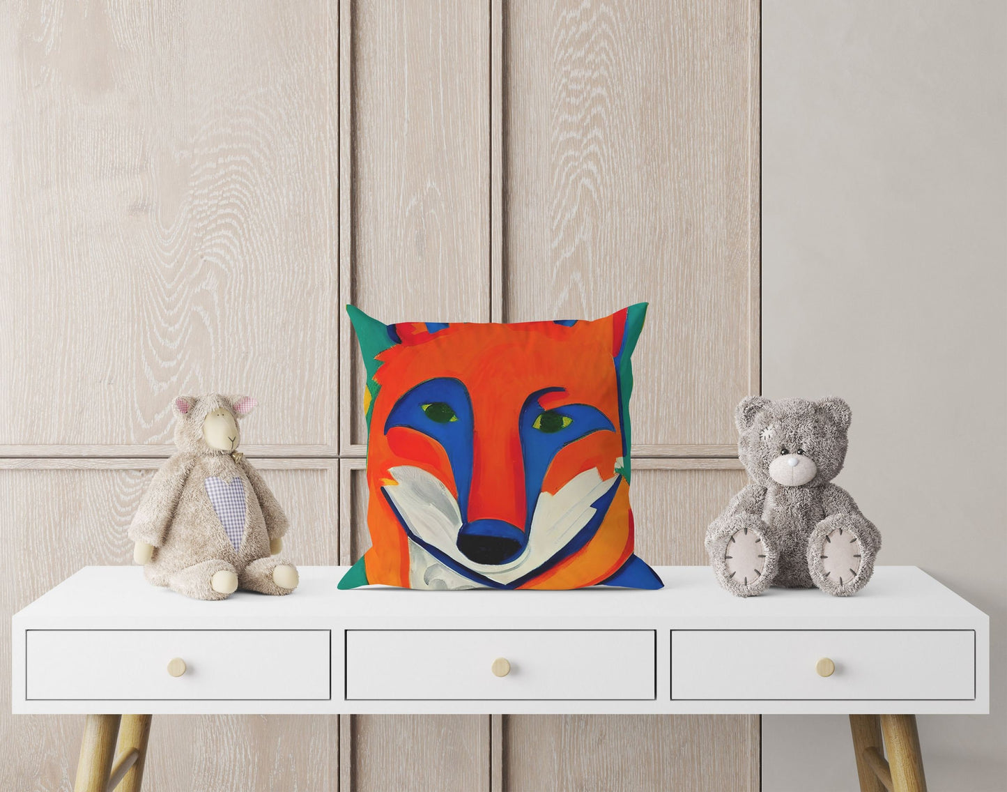 Original Art Wildlife Fire Fox Toss Pillow, Abstract Art Pillow, Artist Pillow, Colorful Pillow Case, Fashion, 24X24 Pillow Case