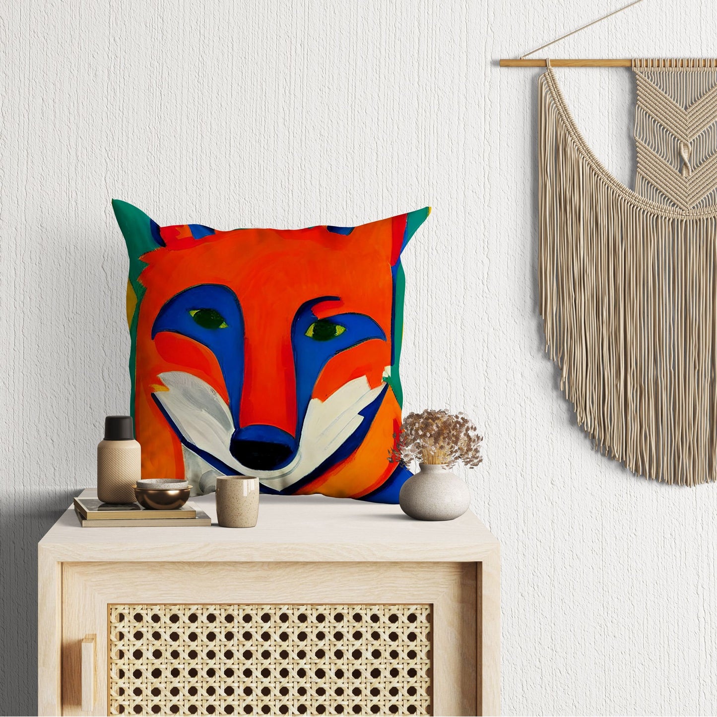 Original Art Wildlife Fire Fox Toss Pillow, Abstract Art Pillow, Artist Pillow, Colorful Pillow Case, Fashion, 24X24 Pillow Case