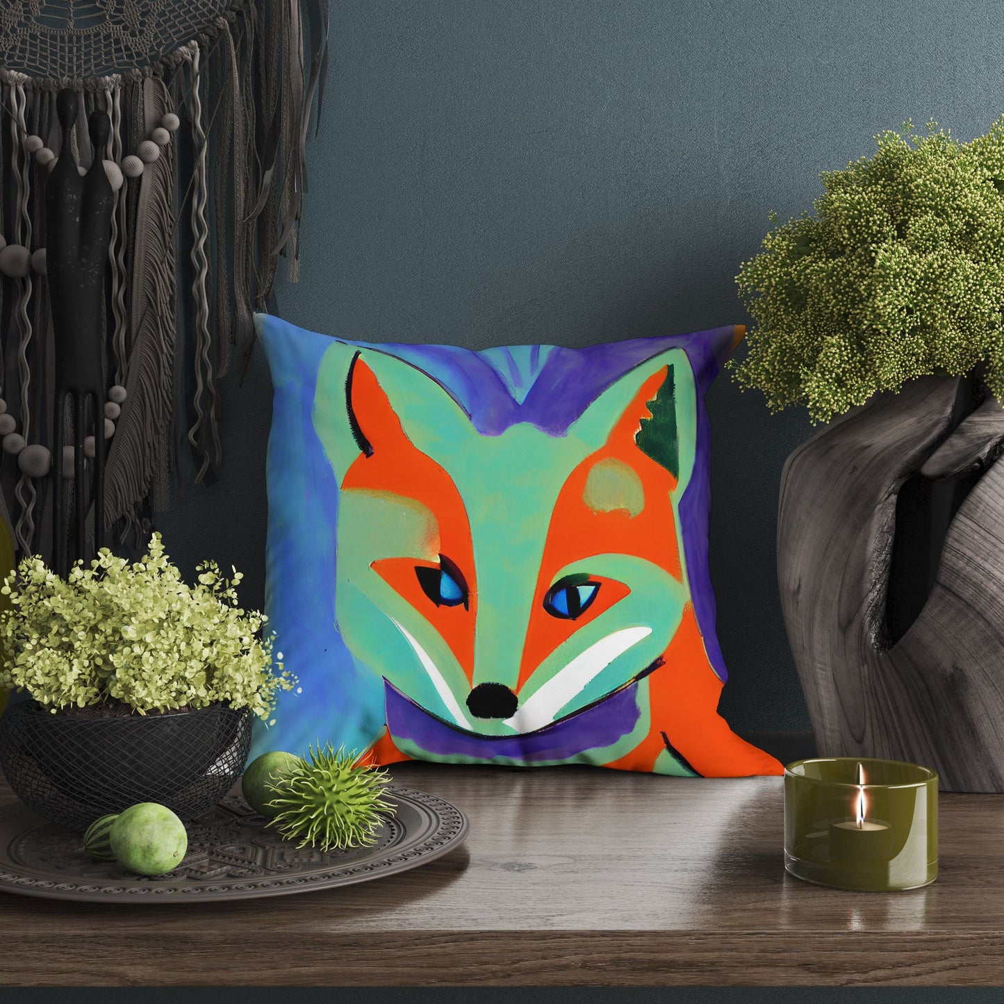 Original Art Wildlife Fox, Toss Pillow, Abstract Pillow Case, Designer Pillow, Colorful Pillow Case, Beautiful Pillow, Large Pillow Cases