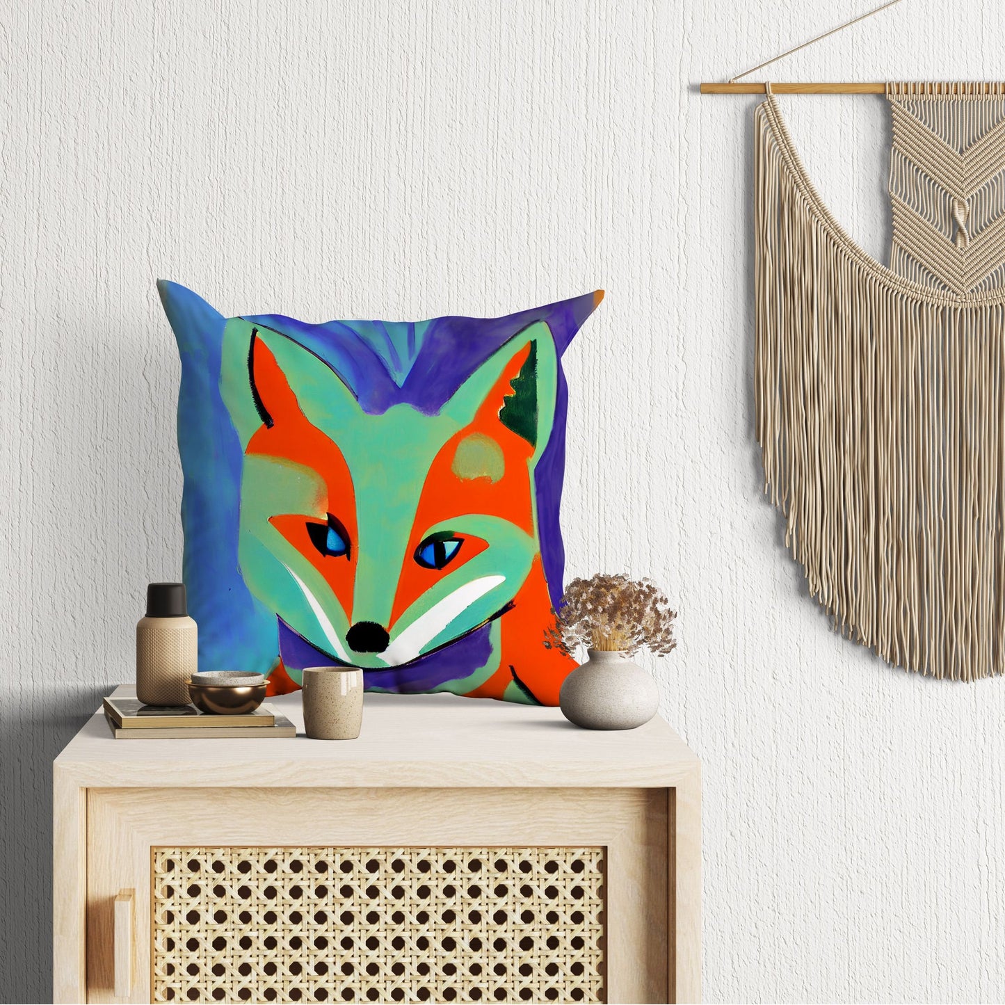 Original Art Wildlife Fox, Toss Pillow, Abstract Pillow Case, Designer Pillow, Colorful Pillow Case, Beautiful Pillow, Large Pillow Cases