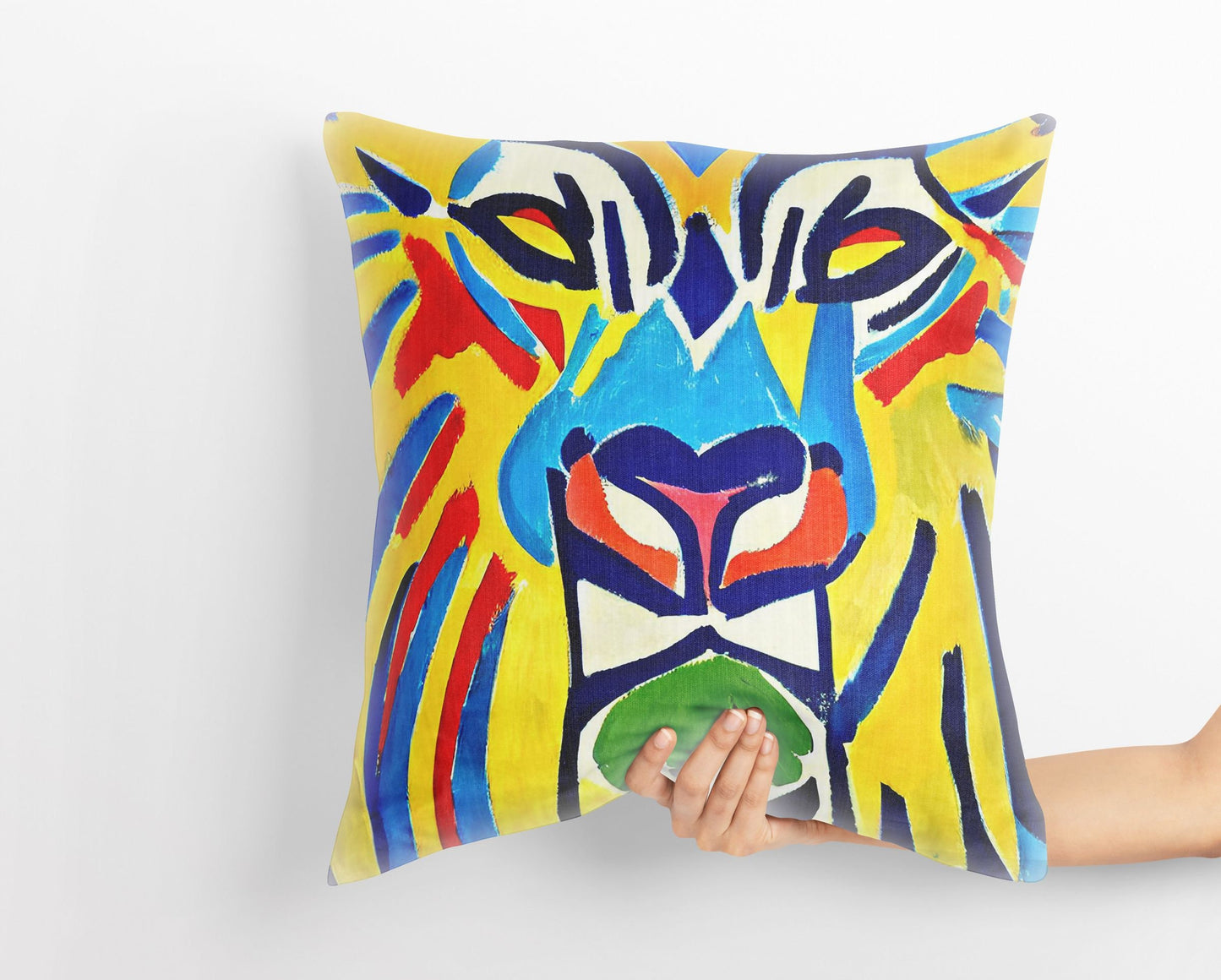 Original Art African Wildlife Lion King Pillow Case, Abstract Throw Pillow, Artist Pillow, Colorful Pillow Case, Contemporary Pillow