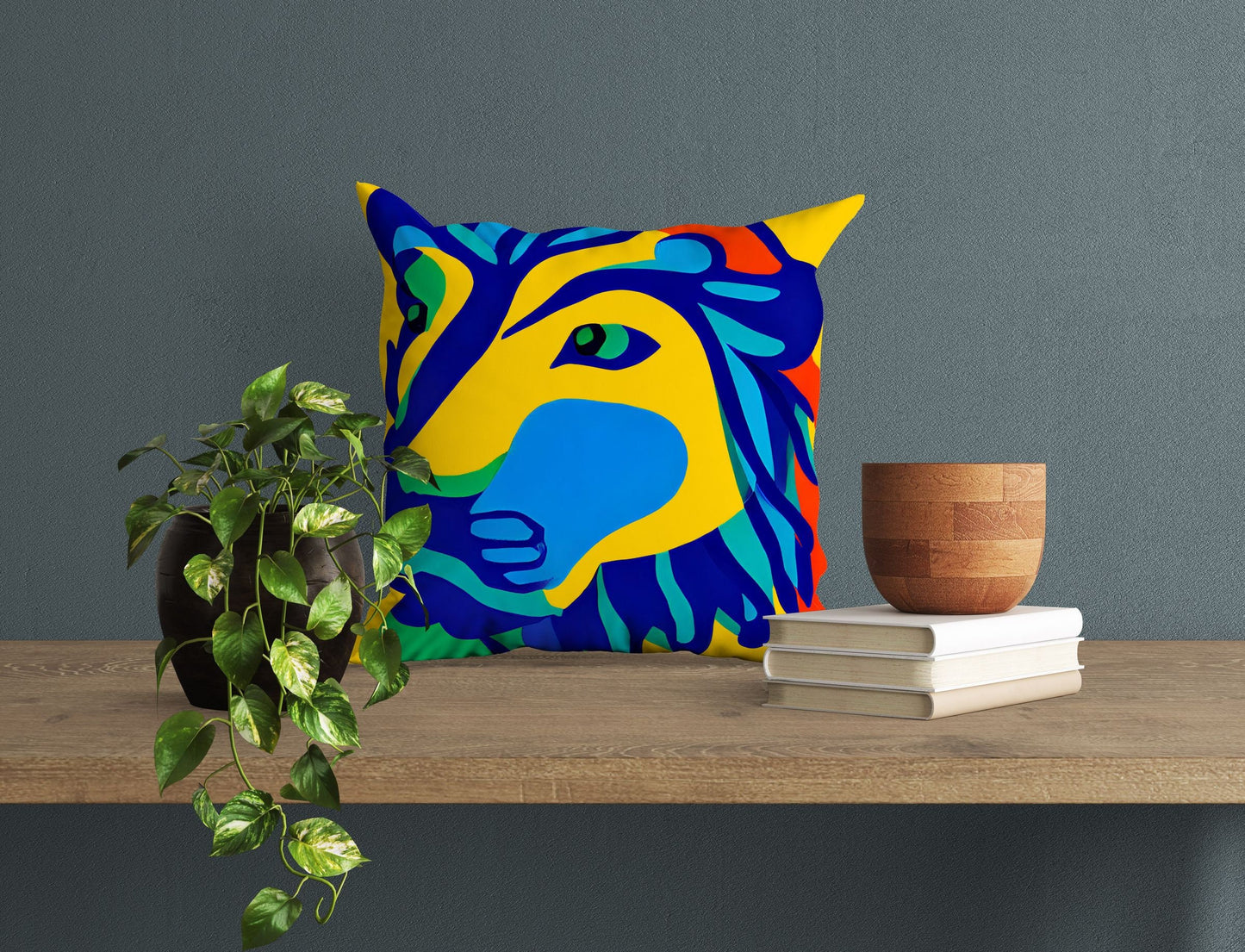 Original Art African Wildlife Lion King Tapestry Pillows, Abstract Art Pillow, Comfortable, Colorful Pillow, Playroom Decor, Abstract Decor