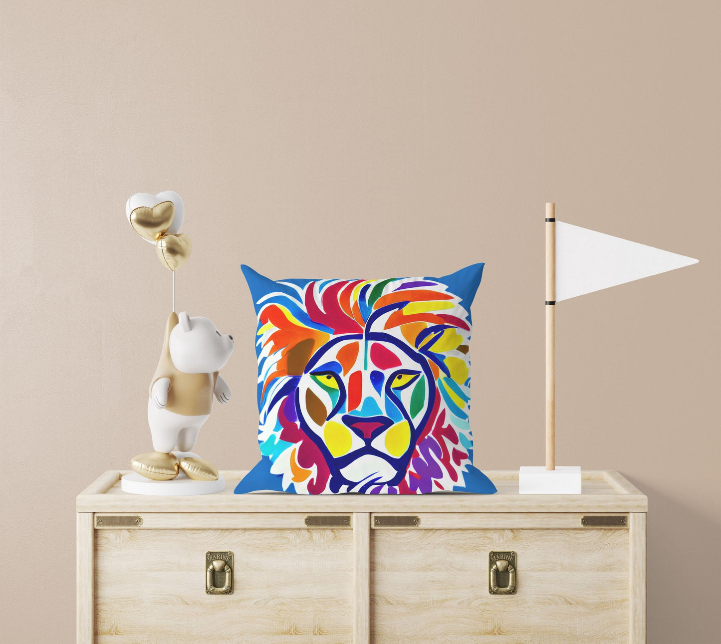 Original Art African Wildlife Male Lion Toss Pillow, Abstract Pillow, Designer Pillow, Colorful Pillow Case, Contemporary Pillow