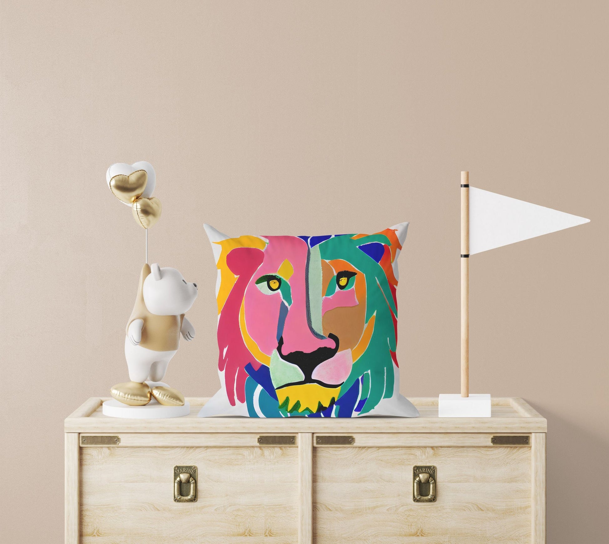 Original Art African Wildlife Lion King Throw Pillow, Abstract Throw Pillow Cover, Comfortable, Colorful Pillow Case, Square Pillow