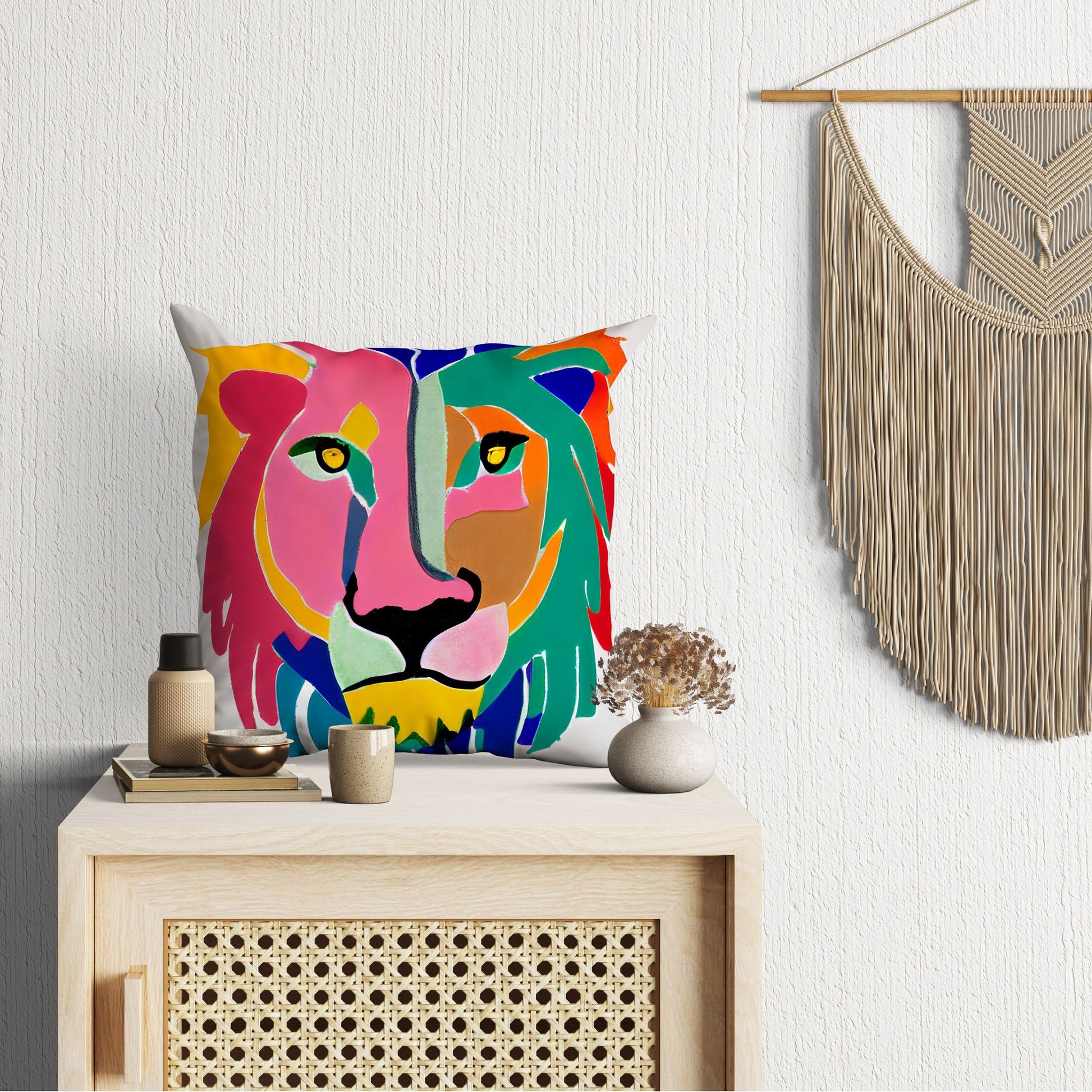 Original Art African Wildlife Lion King Throw Pillow, Abstract Throw Pillow Cover, Comfortable, Colorful Pillow Case, Square Pillow