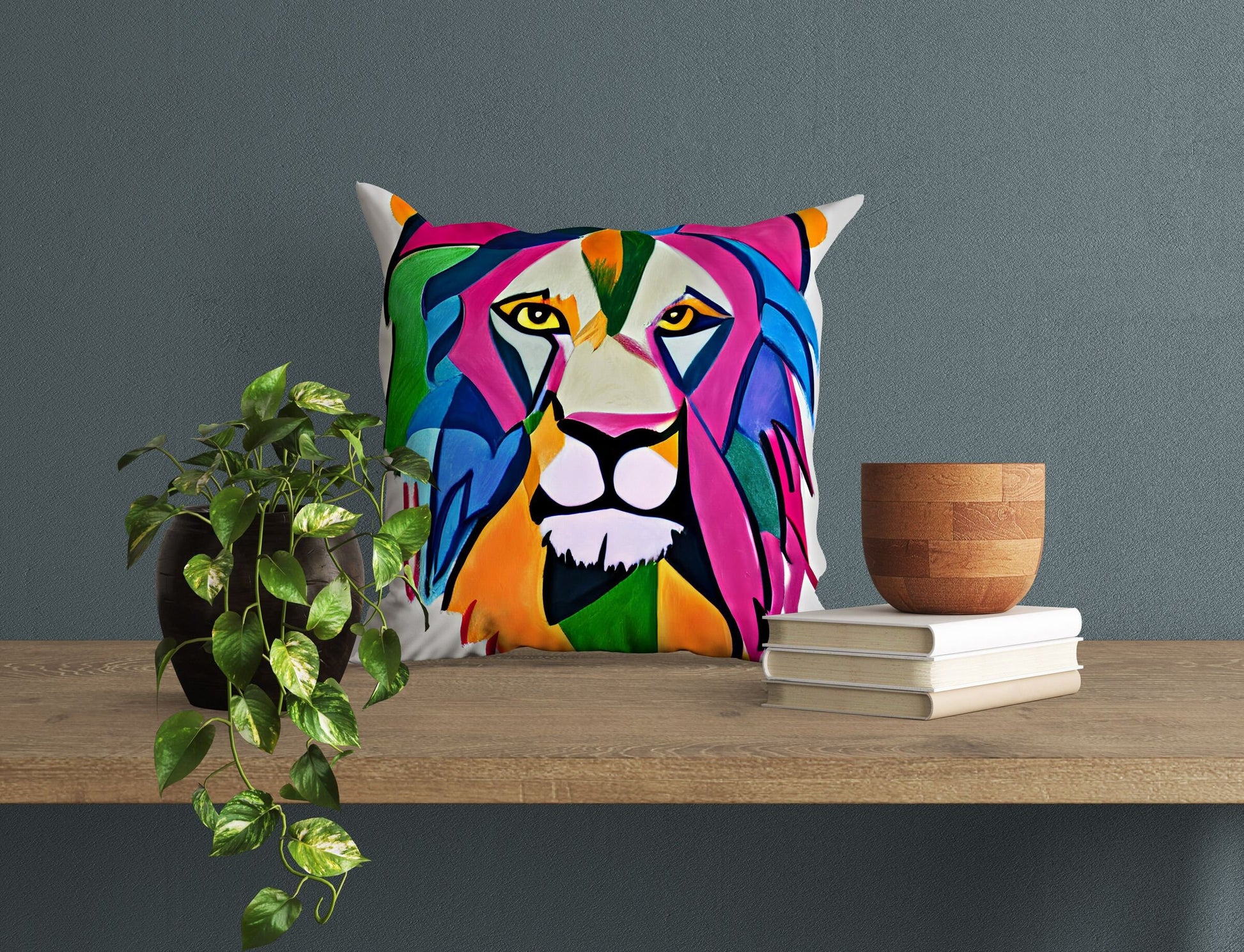 Original Art African Wildlife Lion King Decorative Pillow, Abstract Throw Pillow Cover, Soft Pillow Cases, Colorful Pillow Case, Fashion