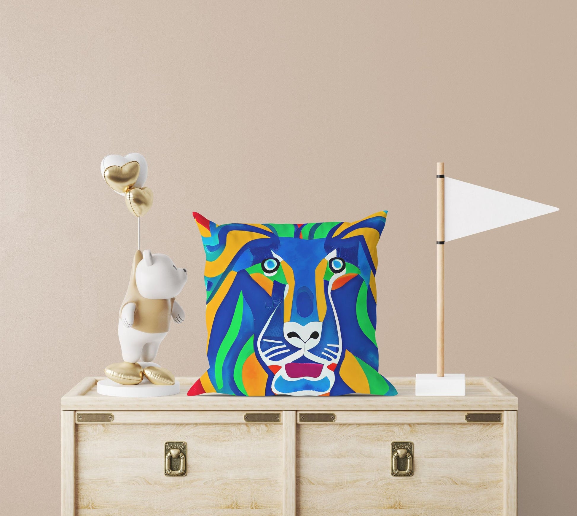 Original Art African Wildlife Lion King Decorative Pillow, Abstract Art Pillow, Artist Pillow, Colorful Pillow Case, Contemporary Pillow