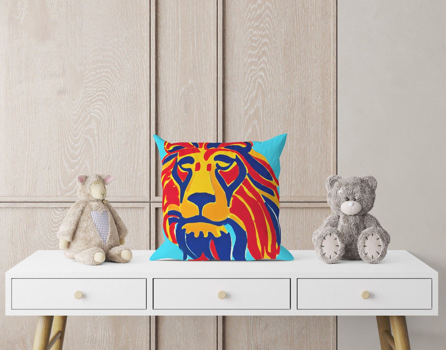 Original Art African Wildlife Lion King Throw Pillow Cover, Abstract Pillow Case, Artist Pillow, Colorful Pillow Case, Modern Pillow