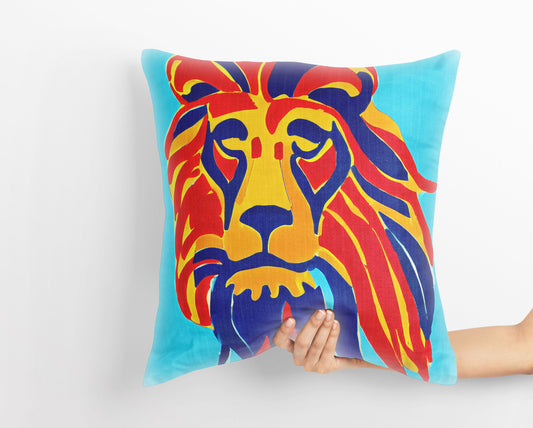 Original Art African Wildlife Lion King Throw Pillow Cover, Abstract Pillow Case, Artist Pillow, Colorful Pillow Case, Modern Pillow