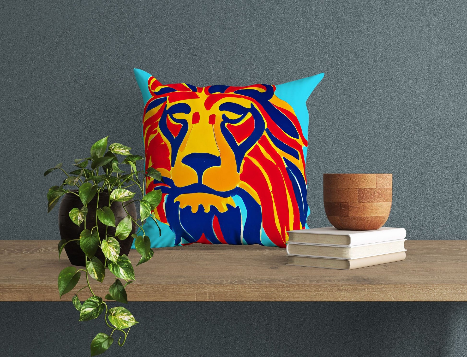 Original Art African Wildlife Lion King Throw Pillow Cover, Abstract Pillow Case, Artist Pillow, Colorful Pillow Case, Modern Pillow