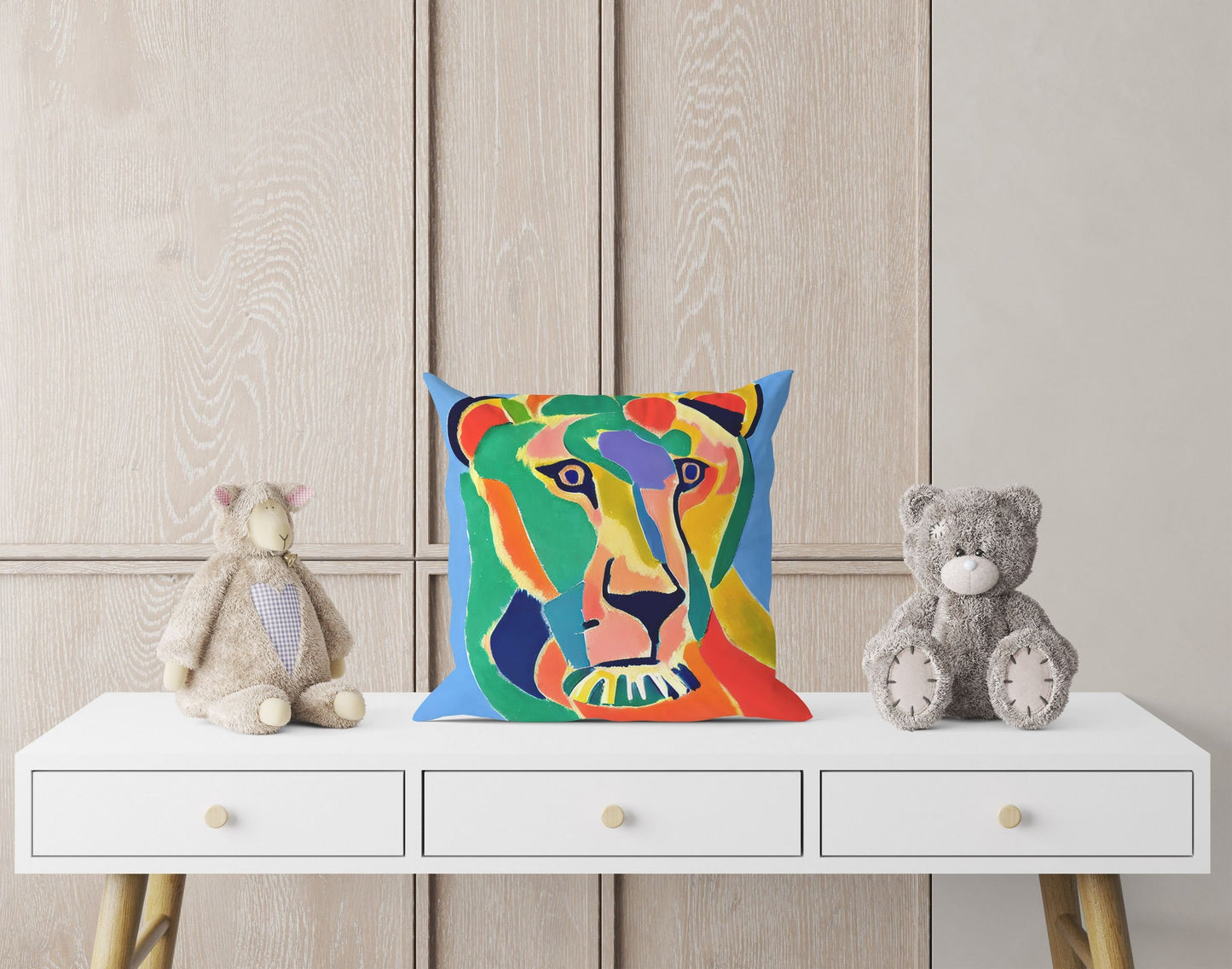 Modern Art African Wildlife Lion Queen Pillow Case, Abstract Throw Pillow Cover, Artist Pillow, Colorful Pillow Case, Modern Pillow