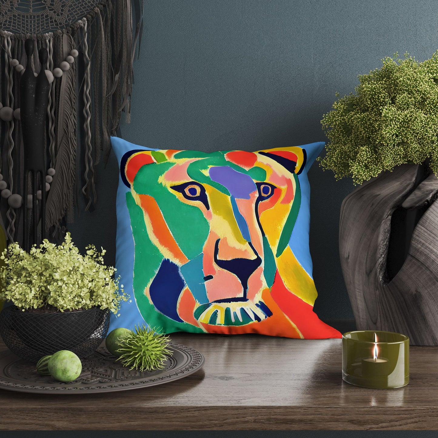 Modern Art African Wildlife Lion Queen Pillow Case, Abstract Throw Pillow Cover, Artist Pillow, Colorful Pillow Case, Modern Pillow