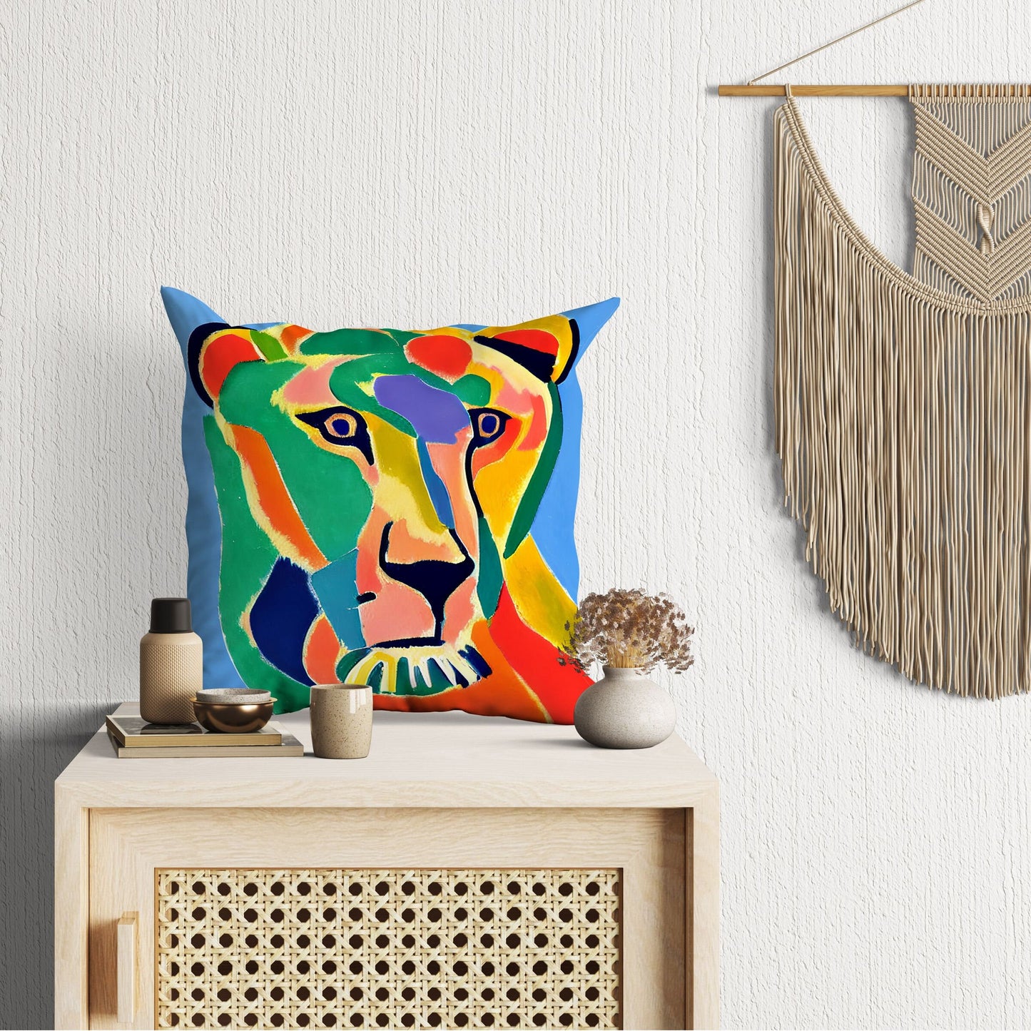 Modern Art African Wildlife Lion Queen Pillow Case, Abstract Throw Pillow Cover, Artist Pillow, Colorful Pillow Case, Modern Pillow