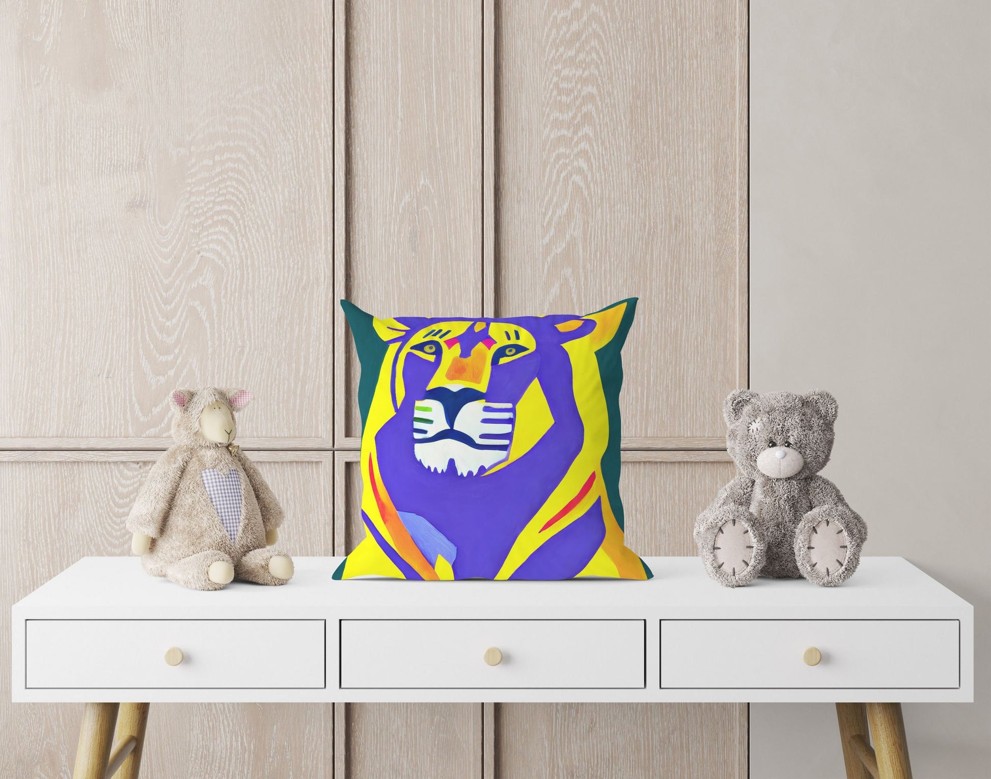 Original Art African Wildlife Lion King Throw Pillow, Abstract Art Pillow, Comfortable, Colorful Pillow Case, Fashion, Square Pillow