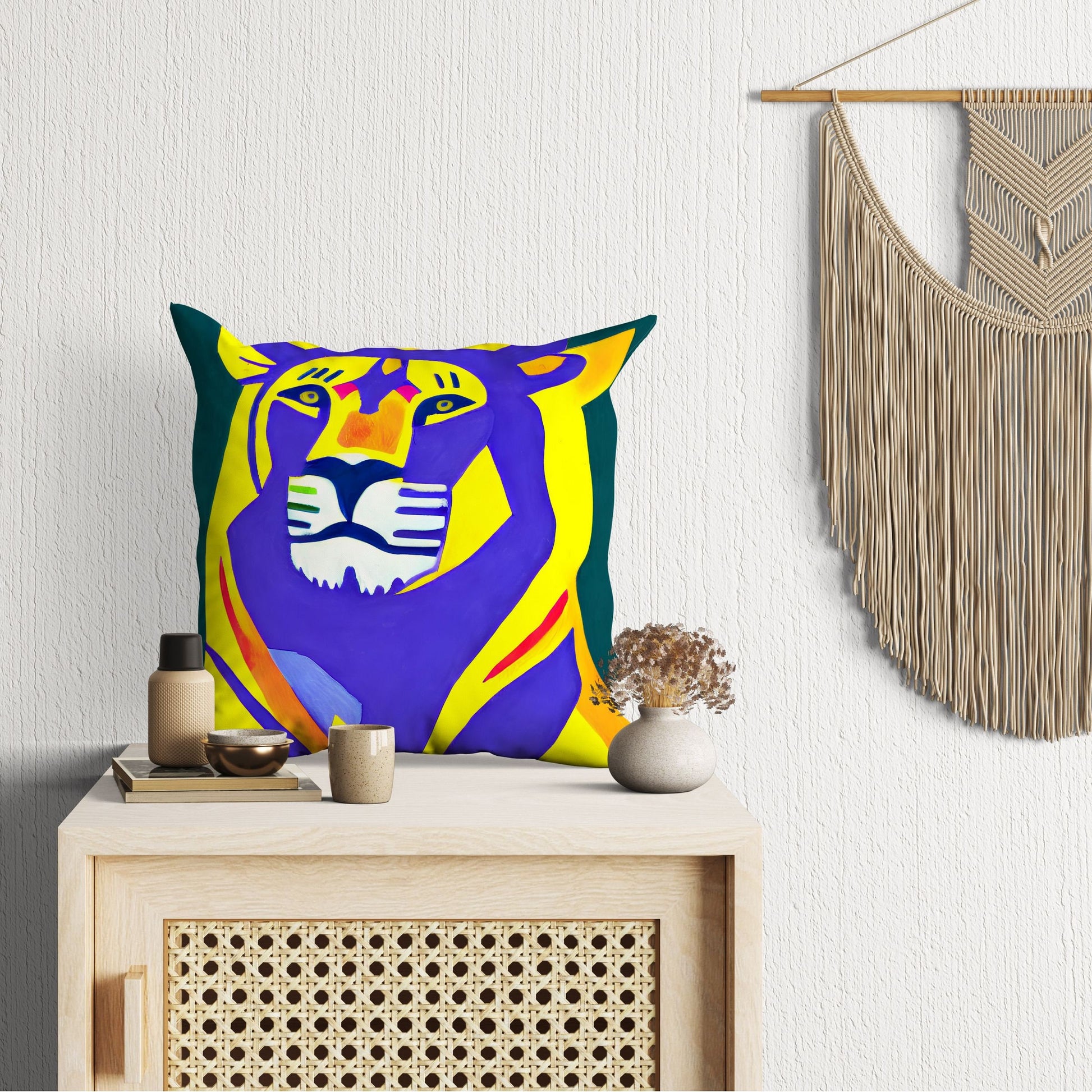 Original Art African Wildlife Lion King Throw Pillow, Abstract Art Pillow, Comfortable, Colorful Pillow Case, Fashion, Square Pillow
