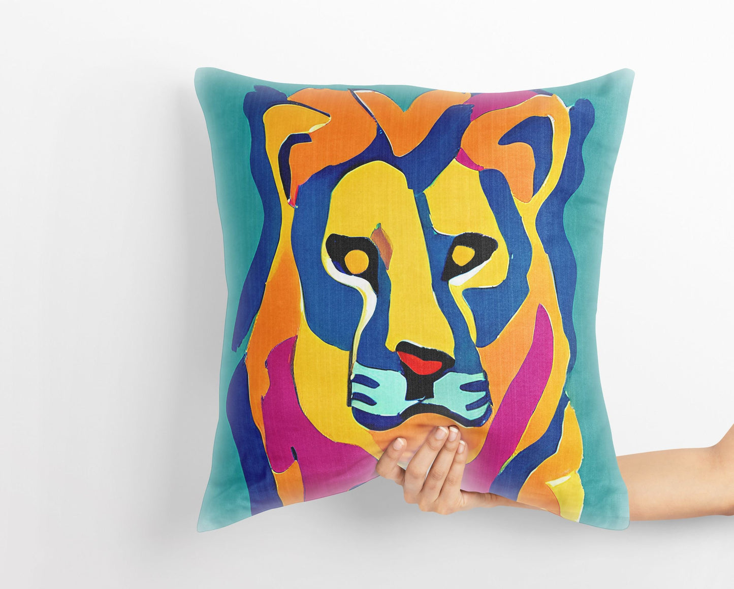 Original Art African Wildlife Lion King Throw Pillow Cover, Abstract Throw Pillow Cover, Comfortable, Colorful Pillow Case, Fashion