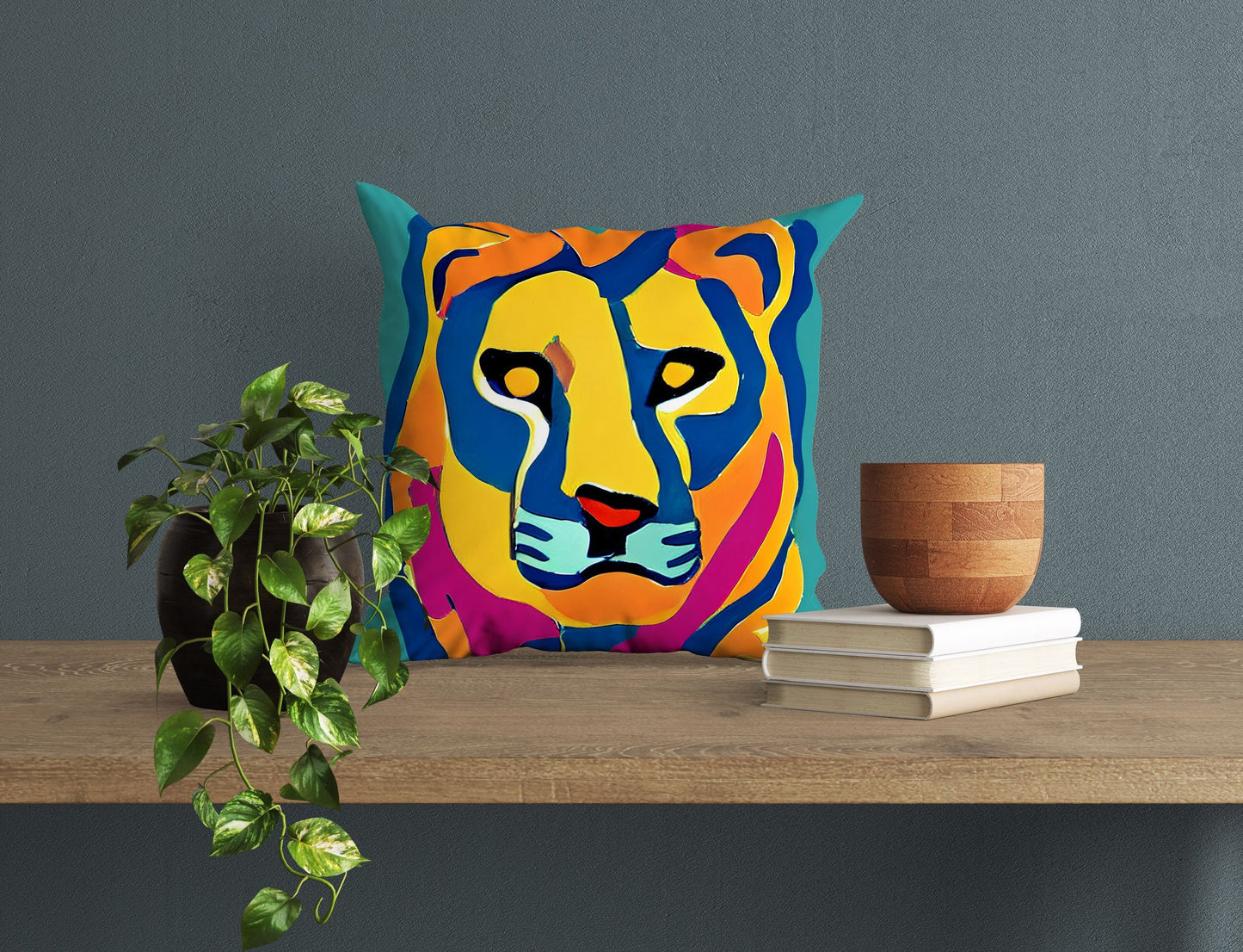 Original Art African Wildlife Lion King Throw Pillow Cover, Abstract Throw Pillow Cover, Comfortable, Colorful Pillow Case, Fashion