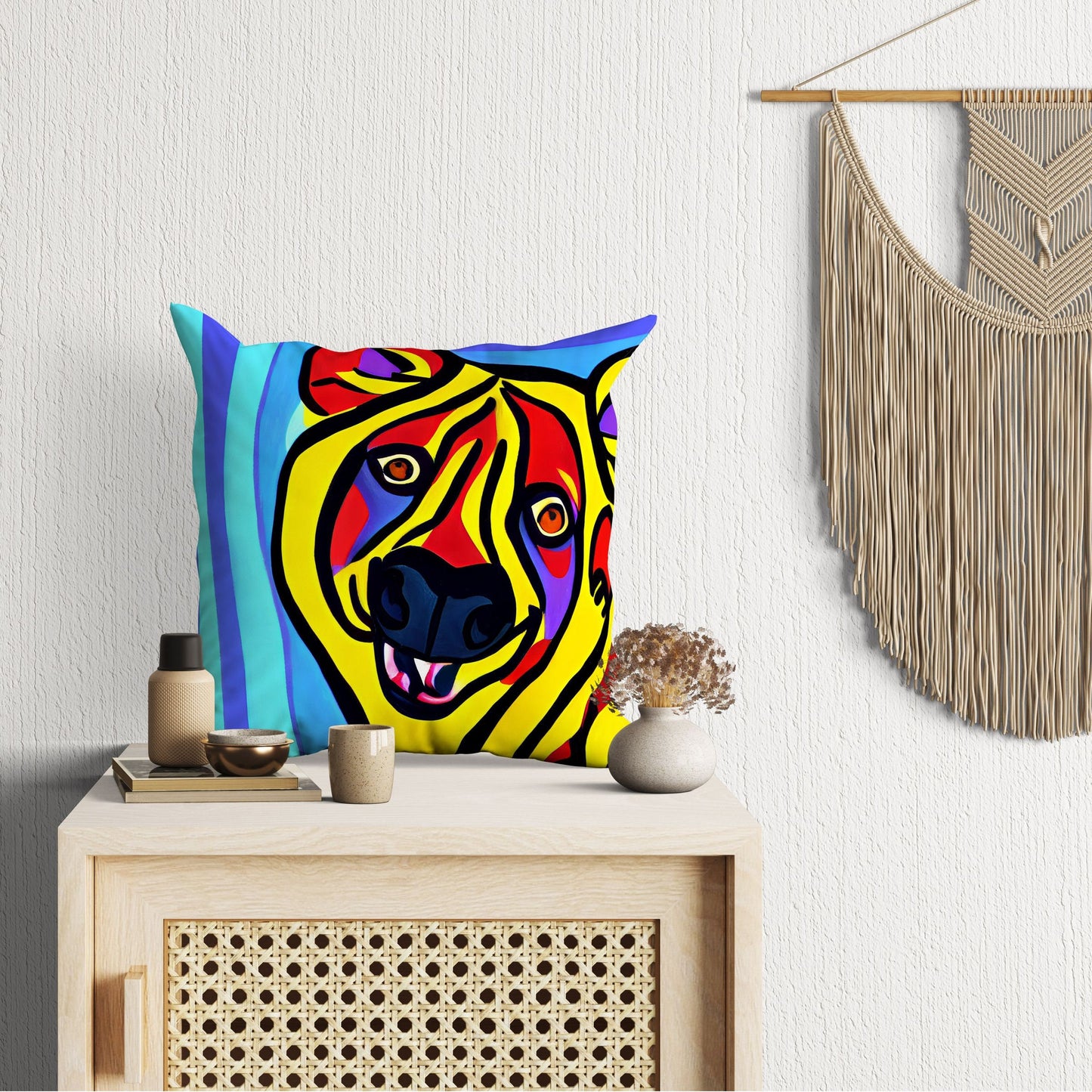 Original Art African Wildlife Hyena Throw Pillow Cover, Abstract Pillow Case, Designer Pillow, Colorful Pillow Case, Fashion, 20X20 Pillow
