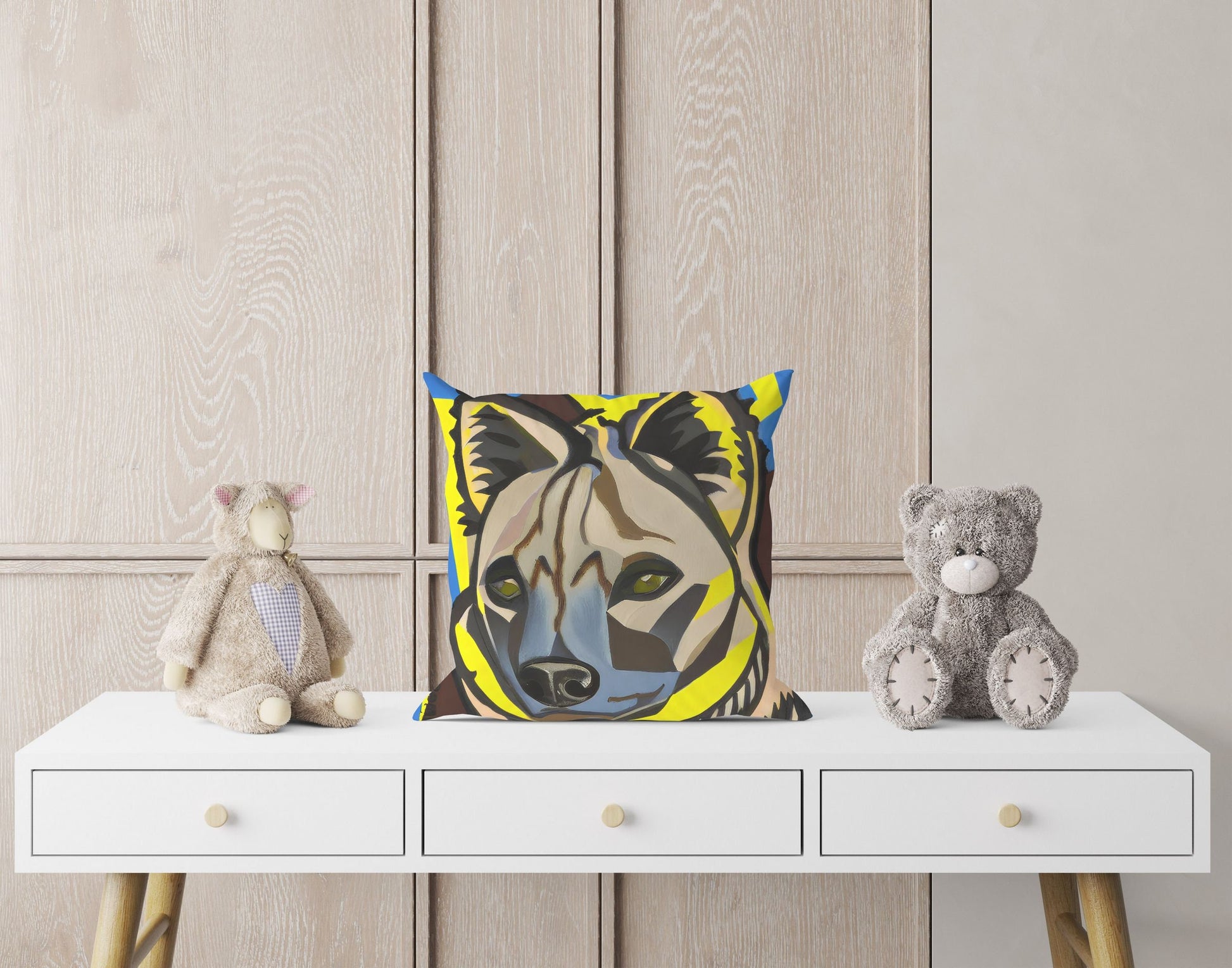 Original Art African Wildlife Hyena Decorative Pillow, Abstract Pillow, Art Pillow, Colorful Pillow Case, Fashion, Square Pillow