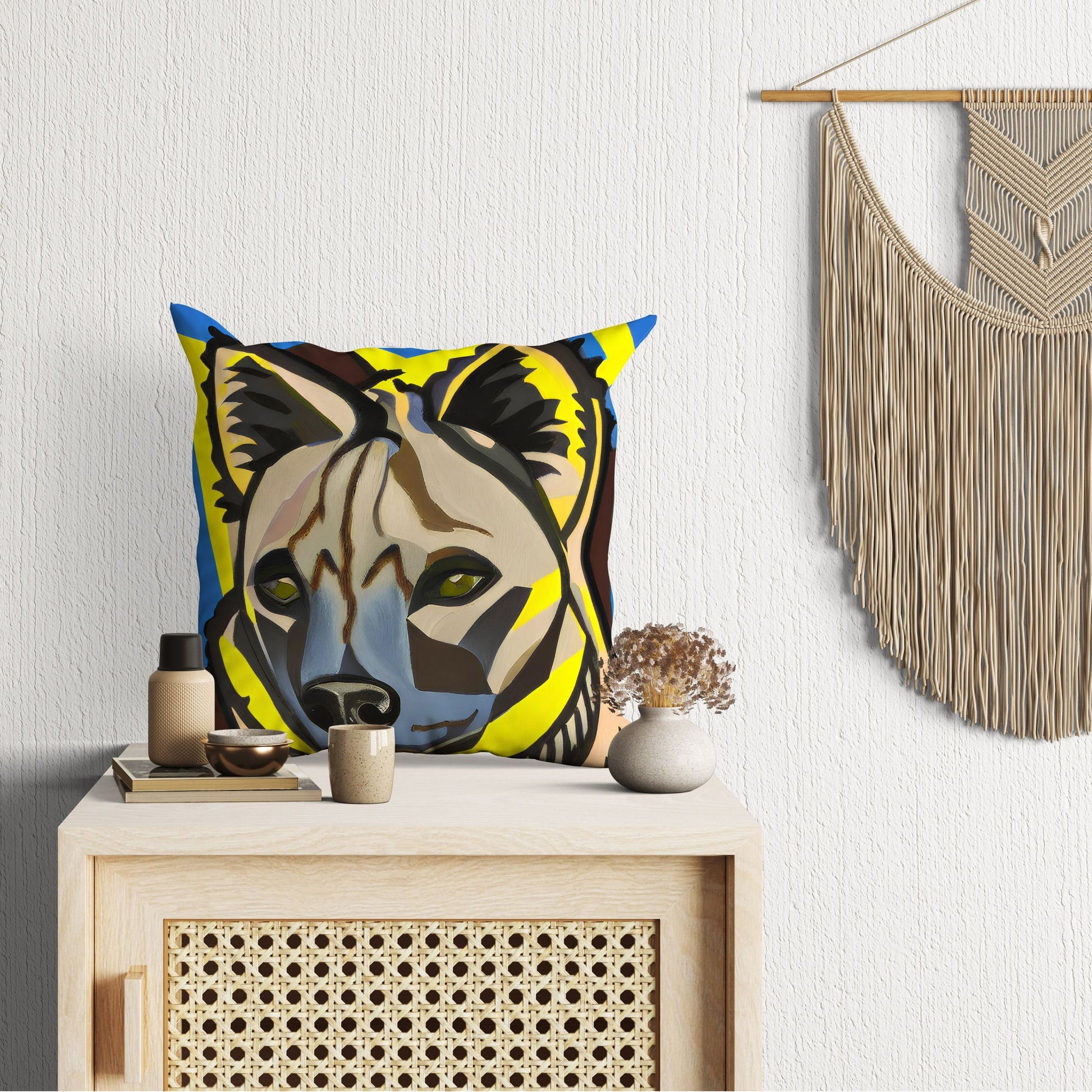 Original Art African Wildlife Hyena Decorative Pillow, Abstract Pillow, Art Pillow, Colorful Pillow Case, Fashion, Square Pillow