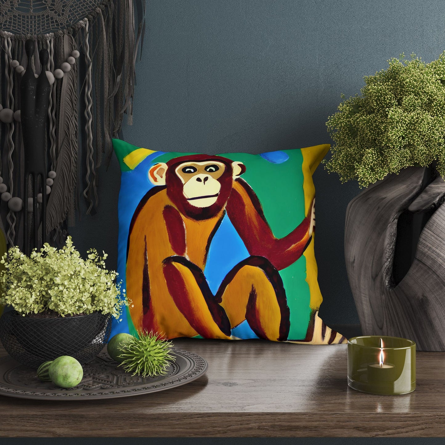 Original Art Monkey Pillow Case, Abstract Art Pillow, Art Pillow, Colorful Pillow Case, Beautiful Pillow, Square Pillow, Housewarming Gift