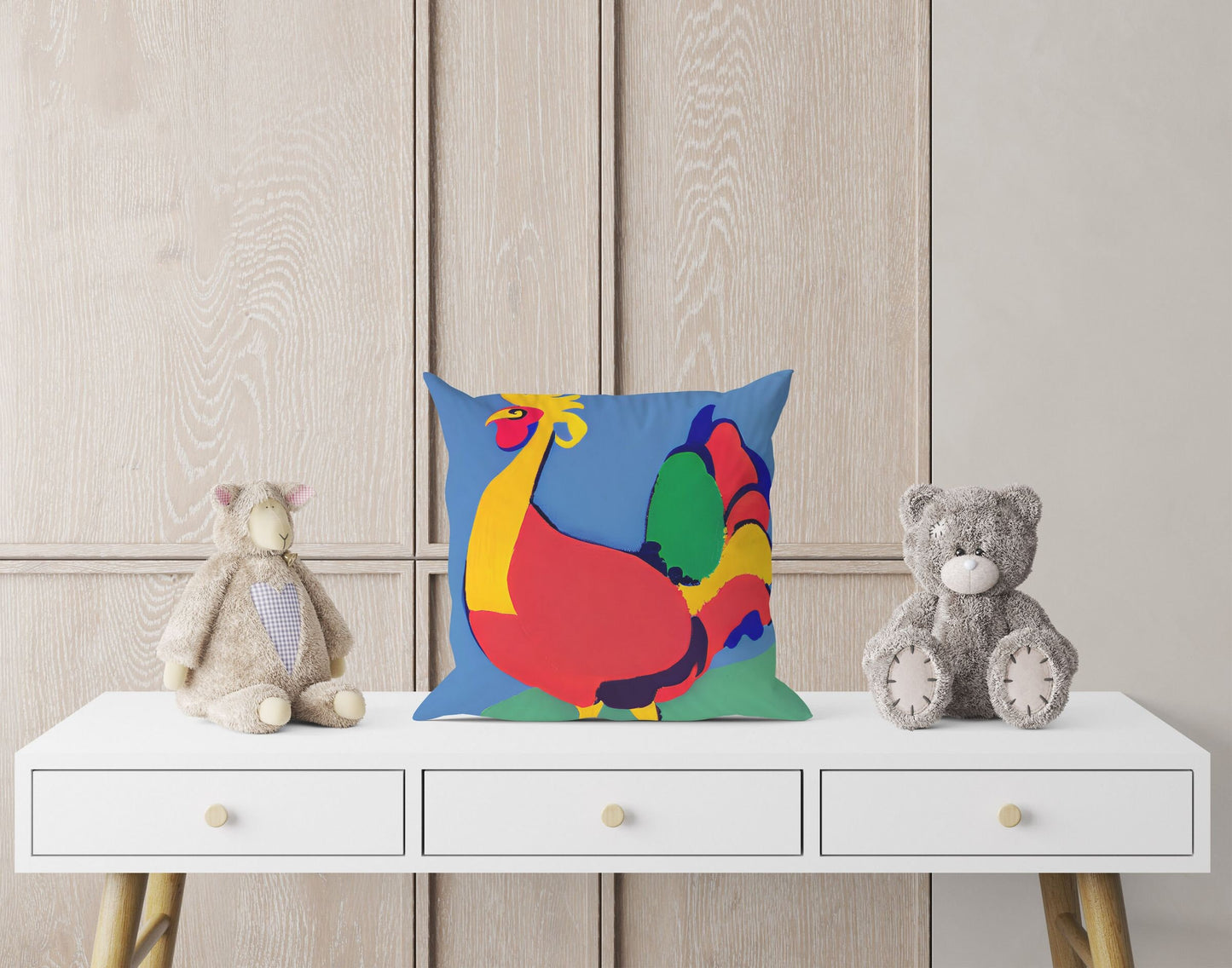 Original Art Rooster Tapestry Pillows, Abstract Throw Pillow Cover, Comfortable, Colorful Pillow Case, Watercolor Pillow Cases