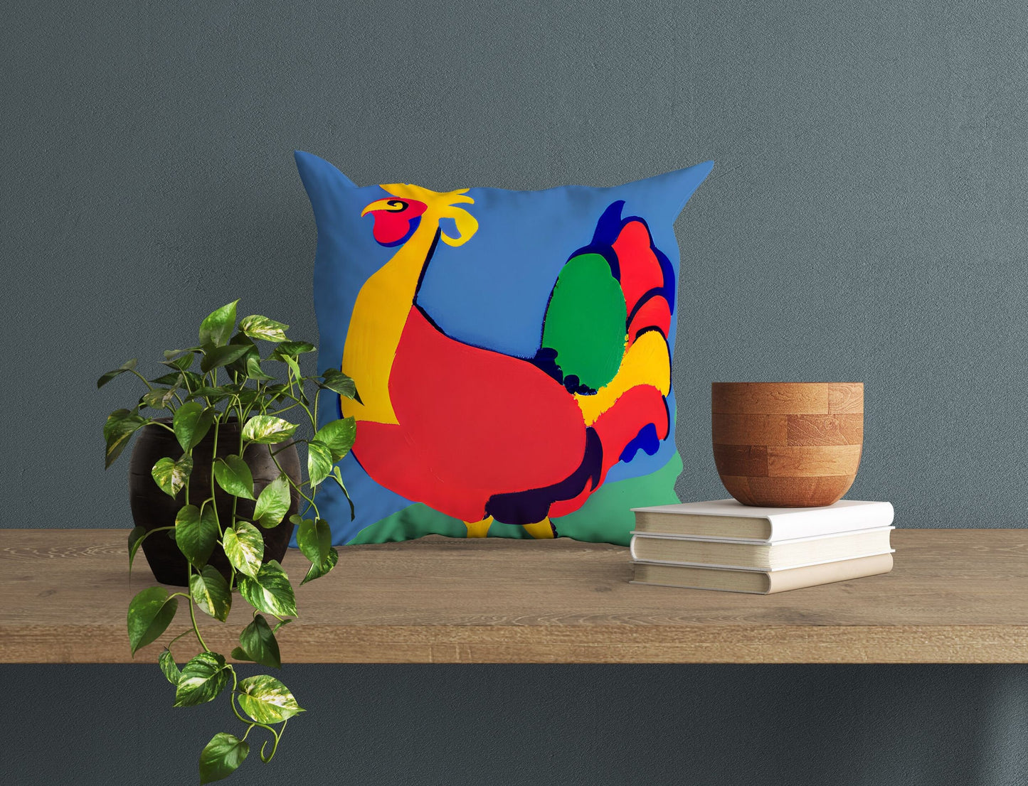 Original Art Rooster Tapestry Pillows, Abstract Throw Pillow Cover, Comfortable, Colorful Pillow Case, Watercolor Pillow Cases