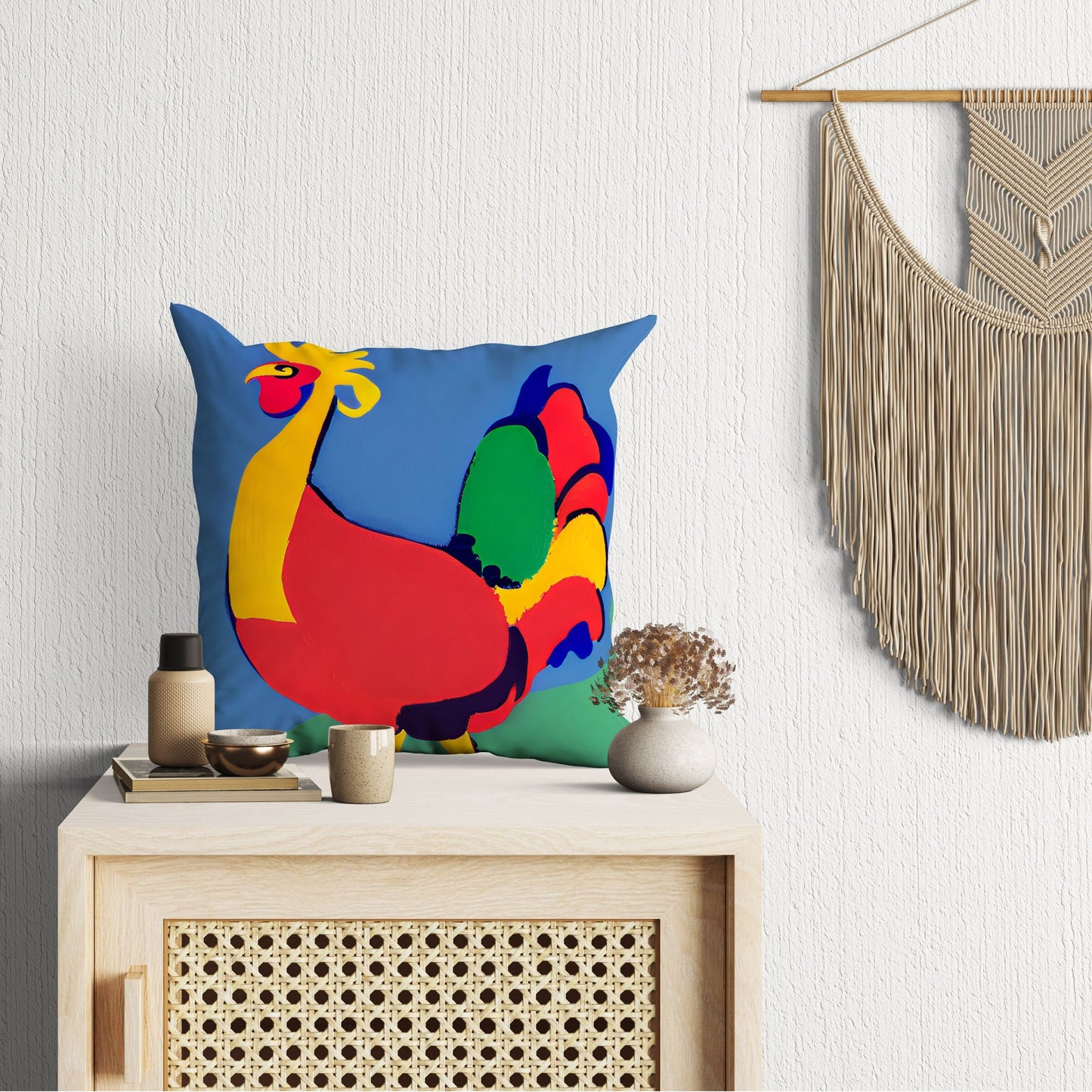 Original Art Rooster Tapestry Pillows, Abstract Throw Pillow Cover, Comfortable, Colorful Pillow Case, Watercolor Pillow Cases