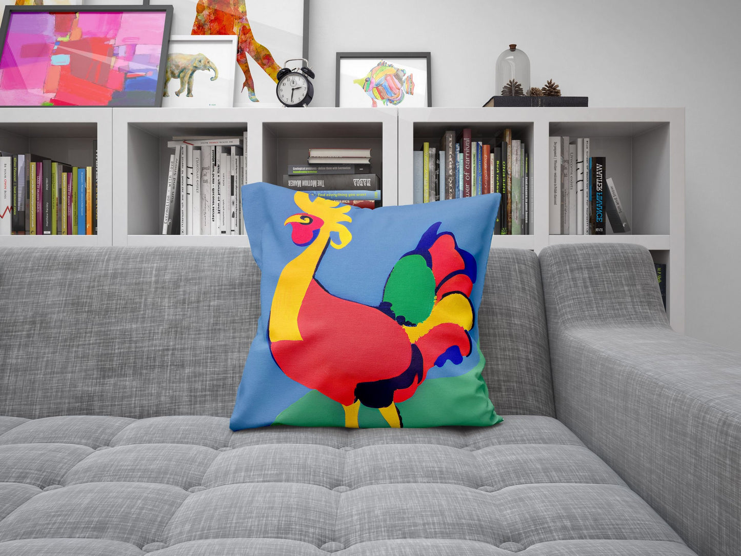 Original Art Rooster Tapestry Pillows, Abstract Throw Pillow Cover, Comfortable, Colorful Pillow Case, Watercolor Pillow Cases