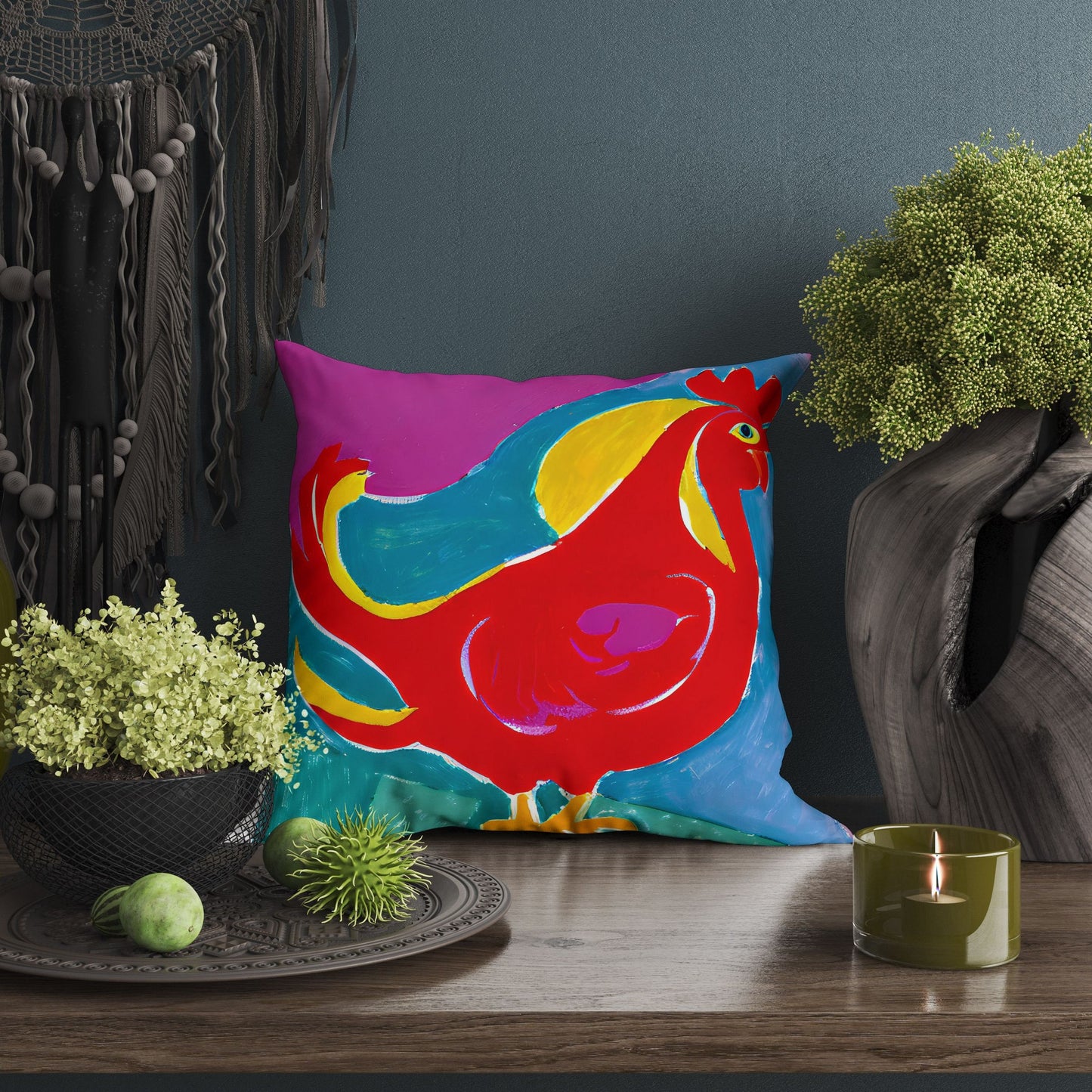 Original Art Rooster Pillow Case, Abstract Throw Pillow Cover, Soft Pillow Cases, Colorful Pillow Case, Beautiful Pillow