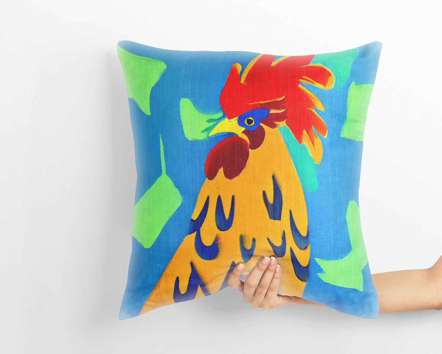 Original Art Rooster, Throw Pillow Cover, Abstract Throw Pillow, Comfortable, Colorful Pillow Case, Contemporary Pillow, 20X20 Pillow Cover