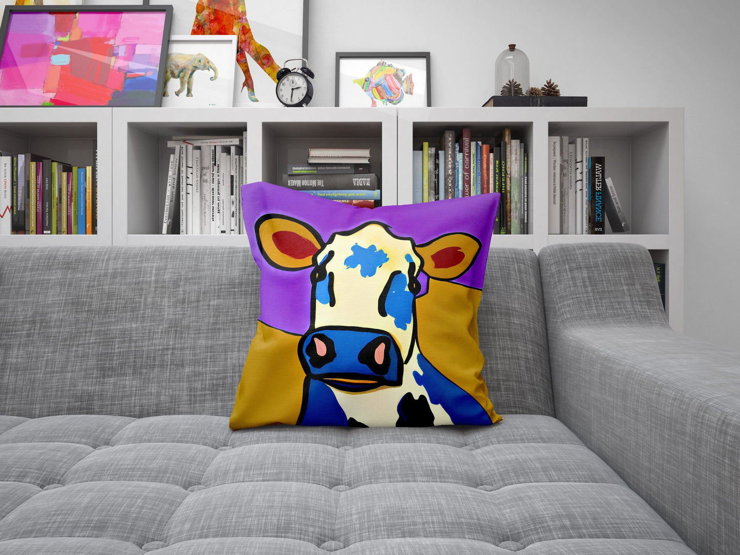 Abstract Art A Cow Throw Pillow Decorative Pillow, Abstract Throw Pillow Cover, Art Pillow, Colorful Pillow Case, Contemporary Pillow