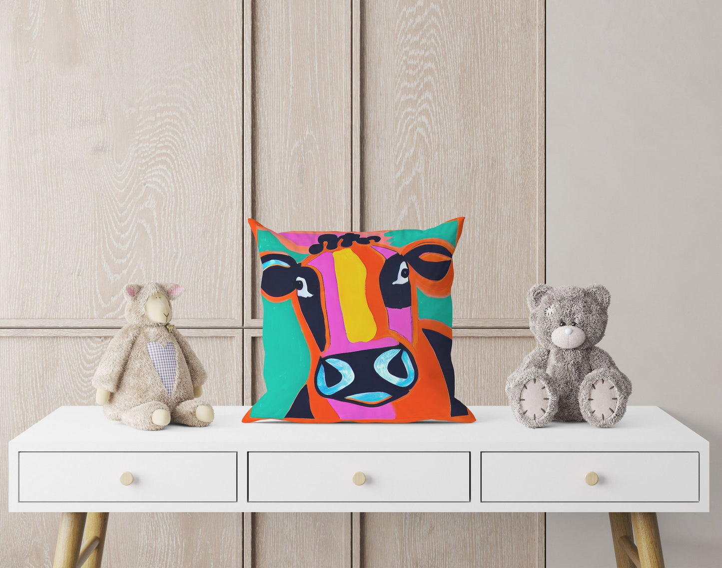 Dairy Cattle Original Art Throw Pillow, Abstract Pillow, Designer Pillow, Colorful Pillow Case, Watercolor Pillow Cases, 18 X 18 Pillow