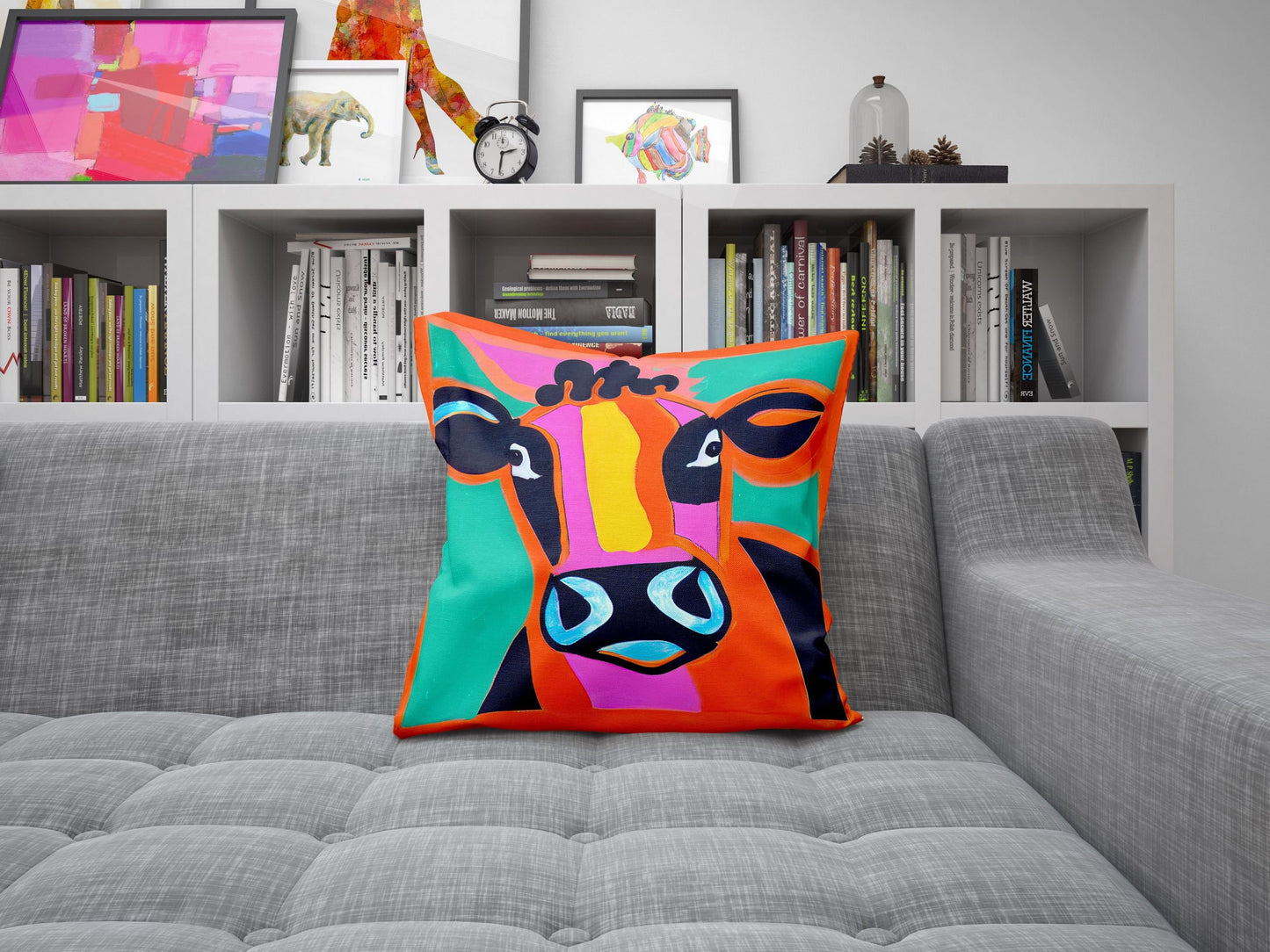 Dairy Cattle Original Art Throw Pillow, Abstract Pillow, Designer Pillow, Colorful Pillow Case, Watercolor Pillow Cases, 18 X 18 Pillow