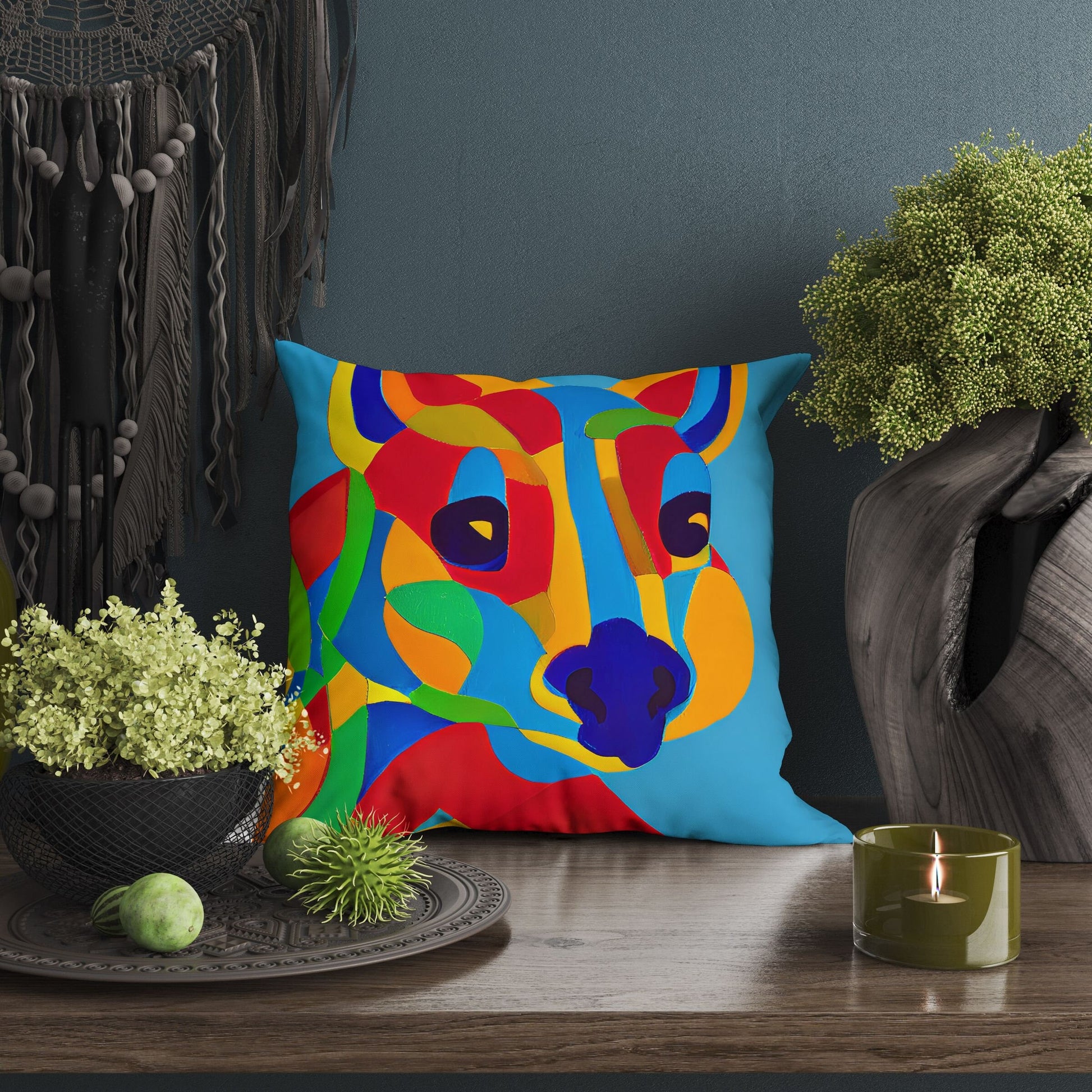 Australian Wildlife Kangaroo Tapestry Pillows, Abstract Art Pillow, Designer Pillow, Colorful Pillow Case, Fashion, 18 X 18 Pillow Covers