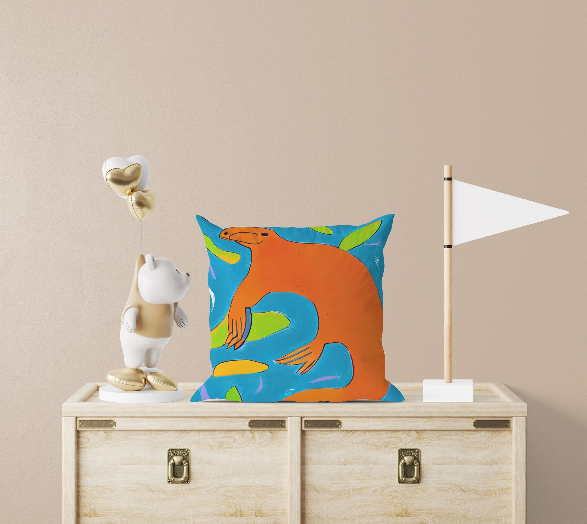Australian Wildlife Platypus Original Art Tapestry Pillows, Abstract Pillow Case, Original Art Pillow, Colorful Pillow Case, Contemporary