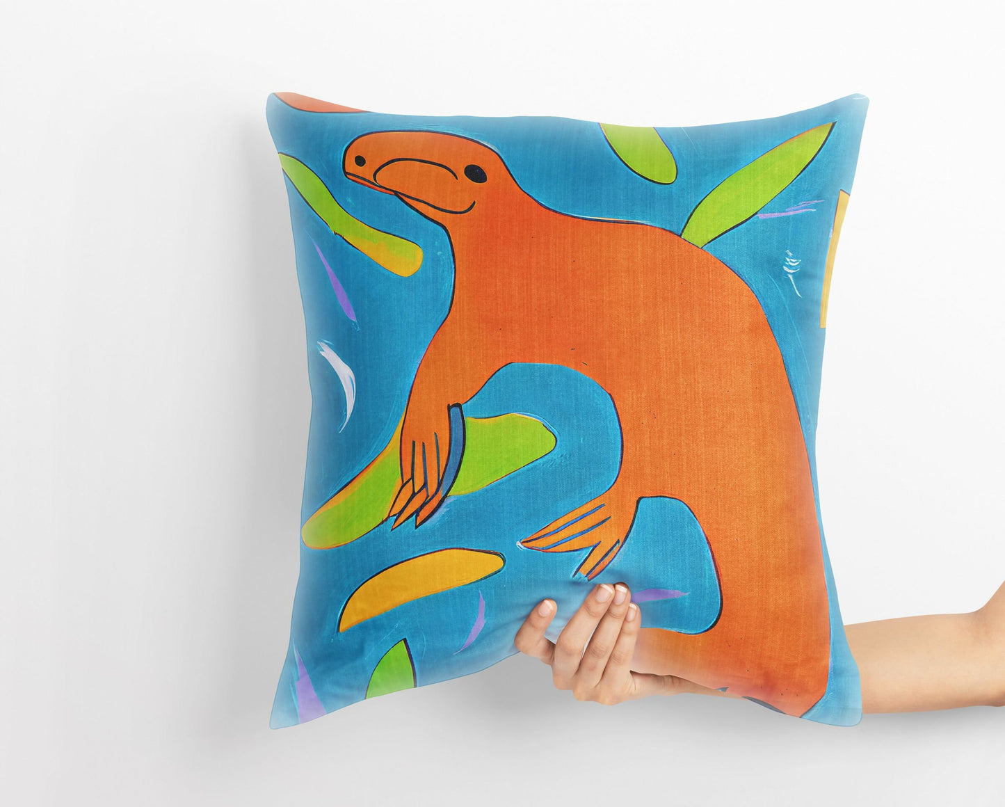 Australian Wildlife Platypus Original Art Tapestry Pillows, Abstract Pillow Case, Original Art Pillow, Colorful Pillow Case, Contemporary