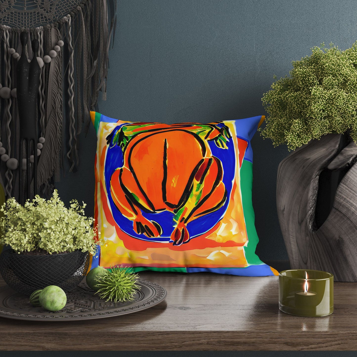 Thanksgiving Roast Turkey Original Art Throw Pillow, Abstract Pillow Case, Artist Pillow, Colorful Pillow Case, Modern Pillow