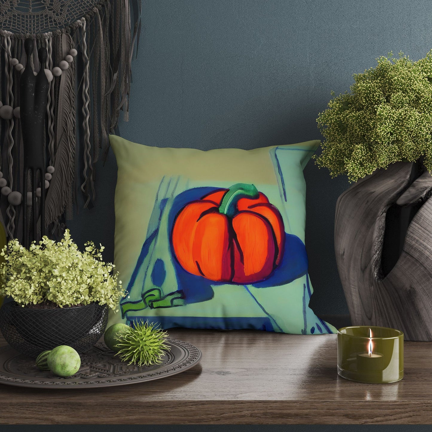 Pumpkin Halloween Original Art Pillow Case, Abstract Throw Pillow Cover, Designer Pillow, Colorful Pillow Case, Watercolor Pillow Cases